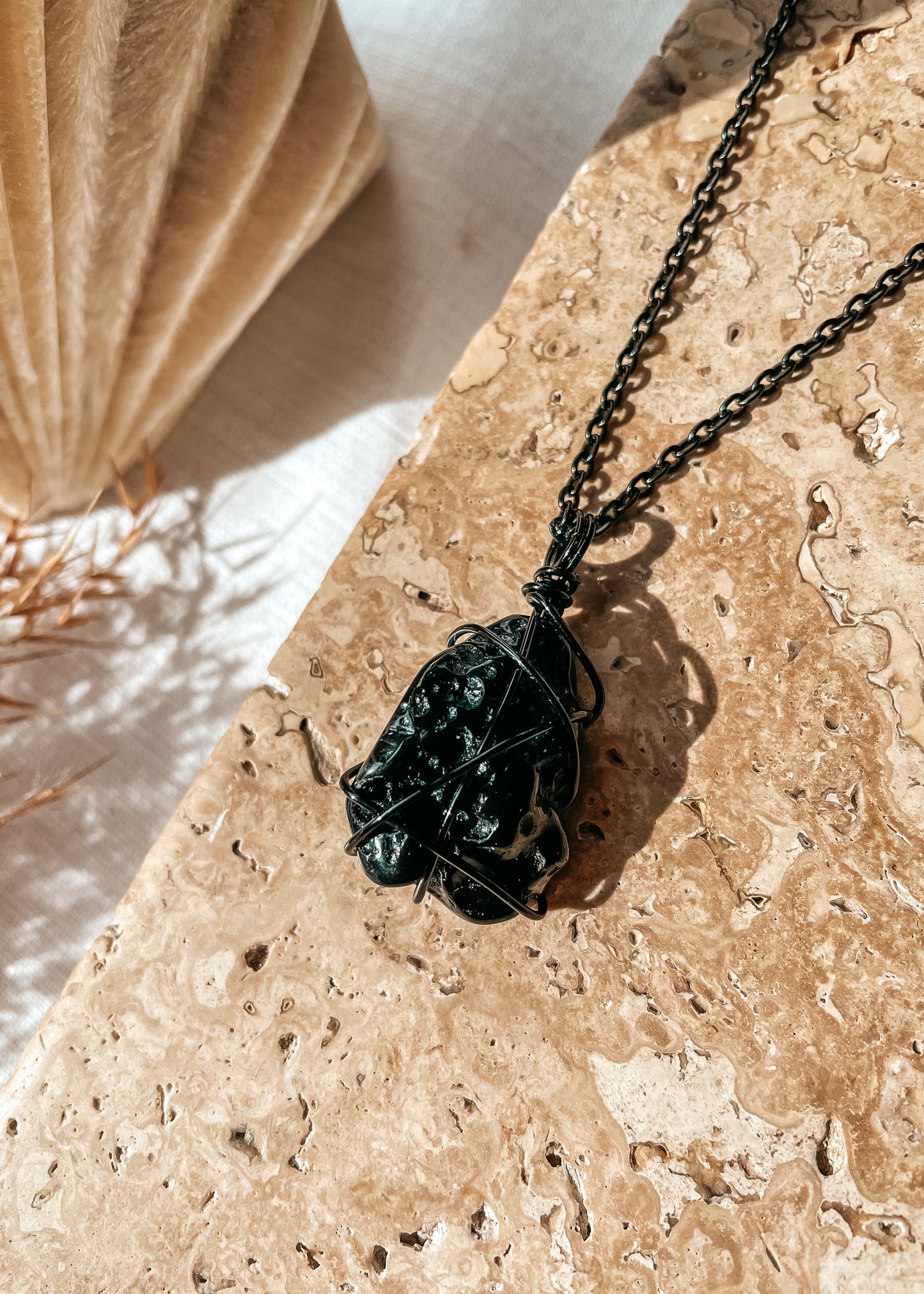 Tektite Black Wire Wrapped Necklace