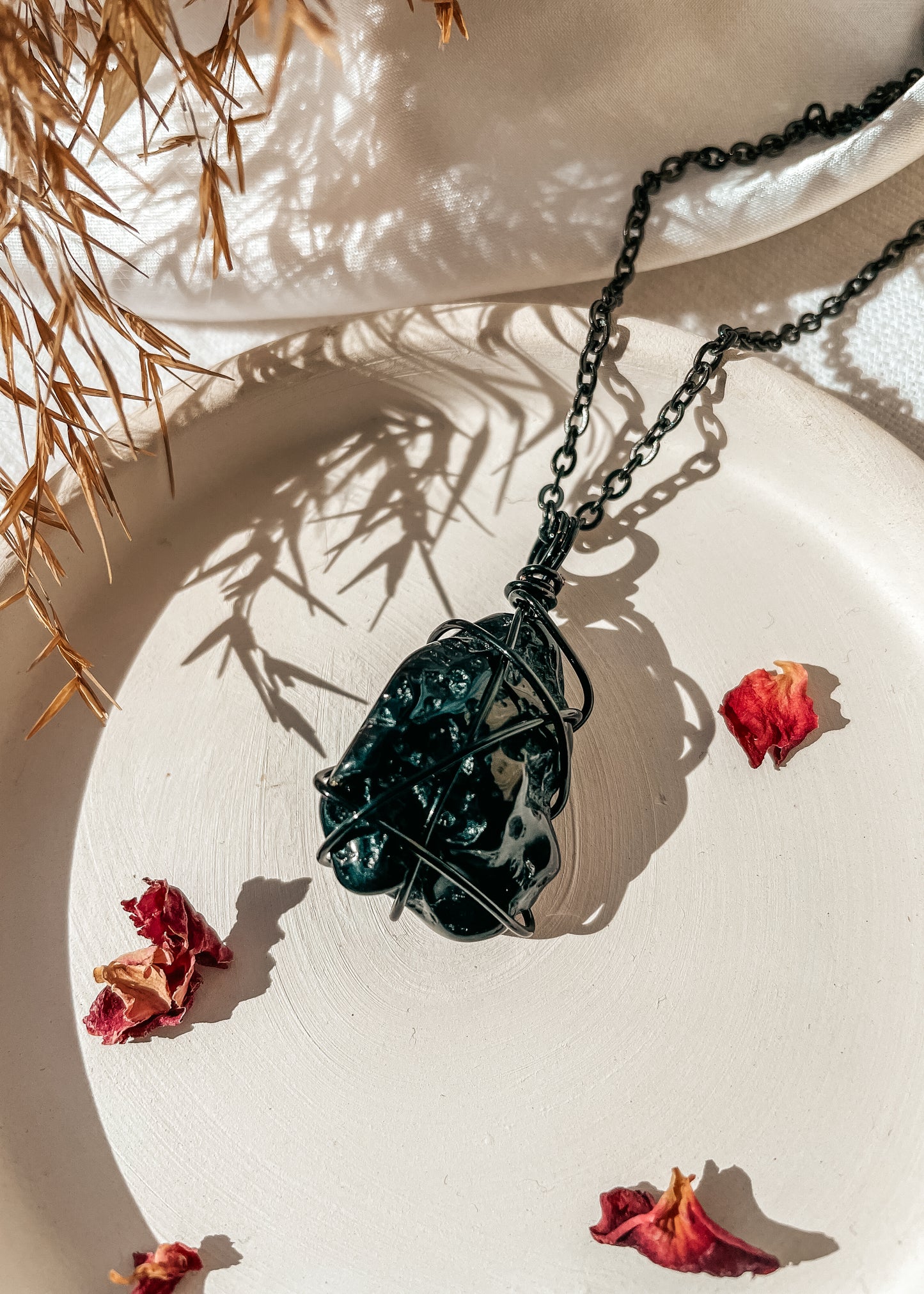 Tektite Black Wire Wrapped Necklace
