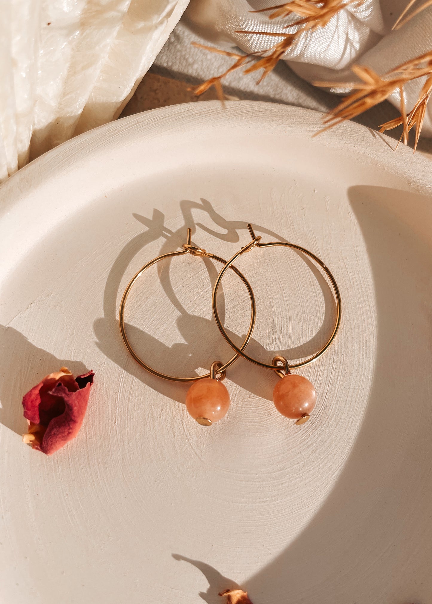 Peach Moonstone Hoops Earrings