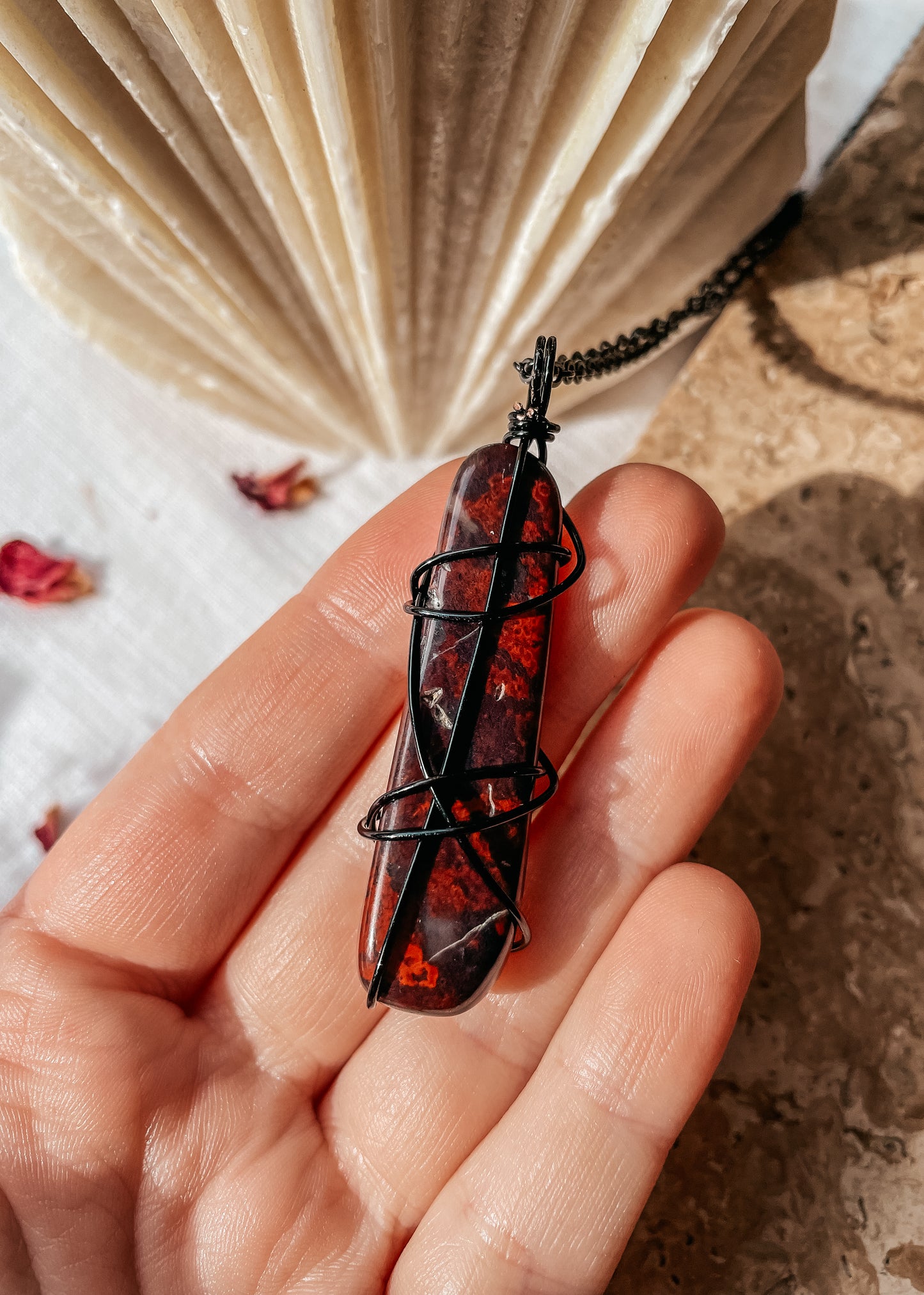 Jasper Black Wire Wrapped Necklace