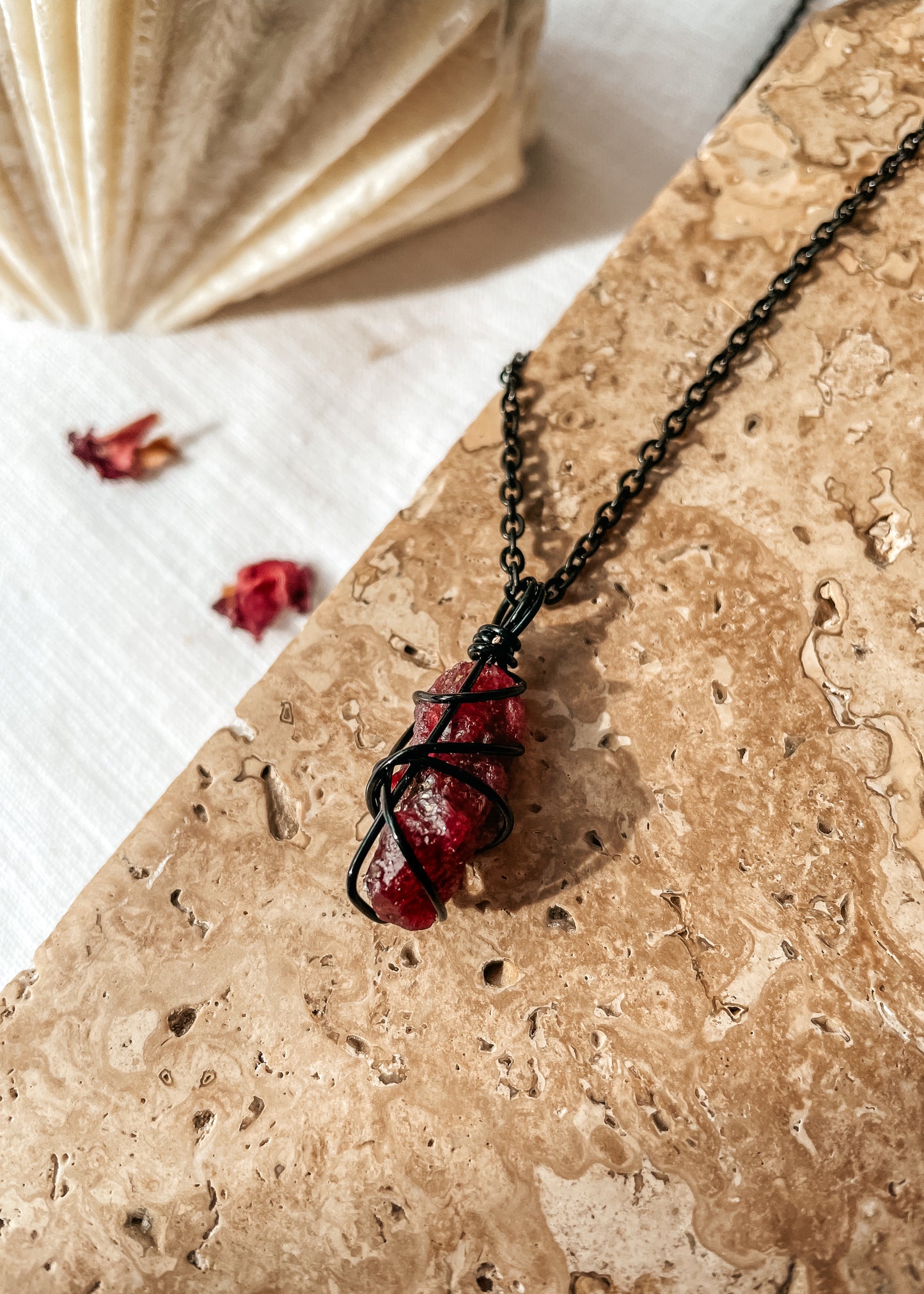 Ruby Black Wire Wrapped Necklace