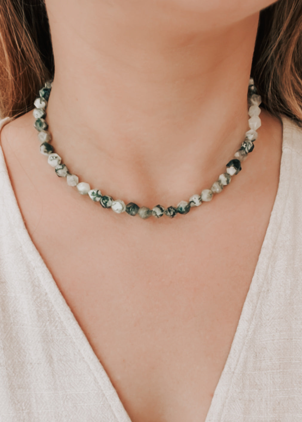 Moss Agate Bead Necklace