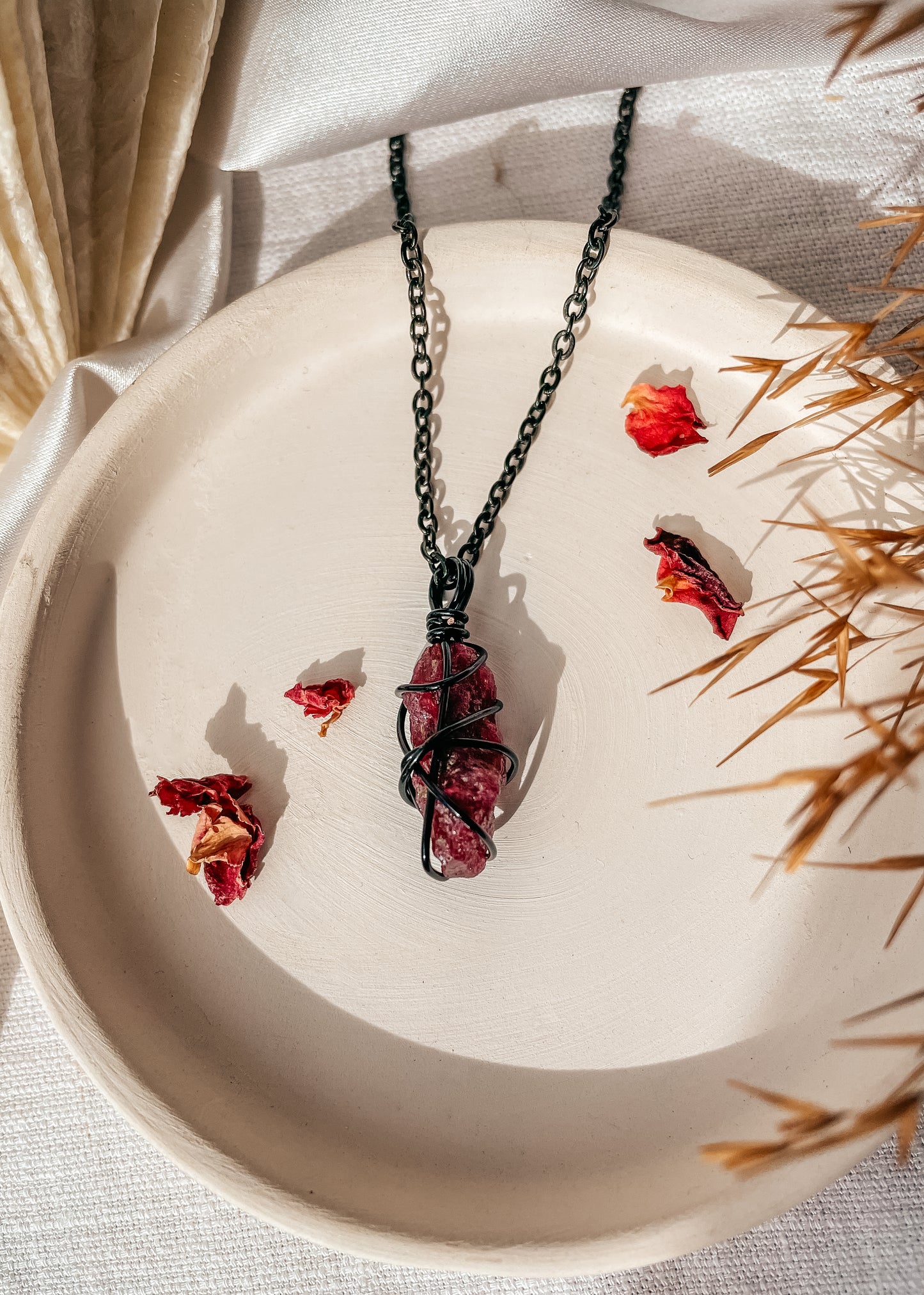 Ruby Black Wire Wrapped Necklace