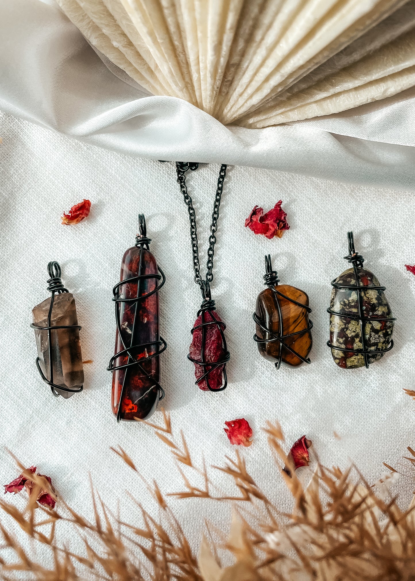 Jasper Black Wire Wrapped Necklace