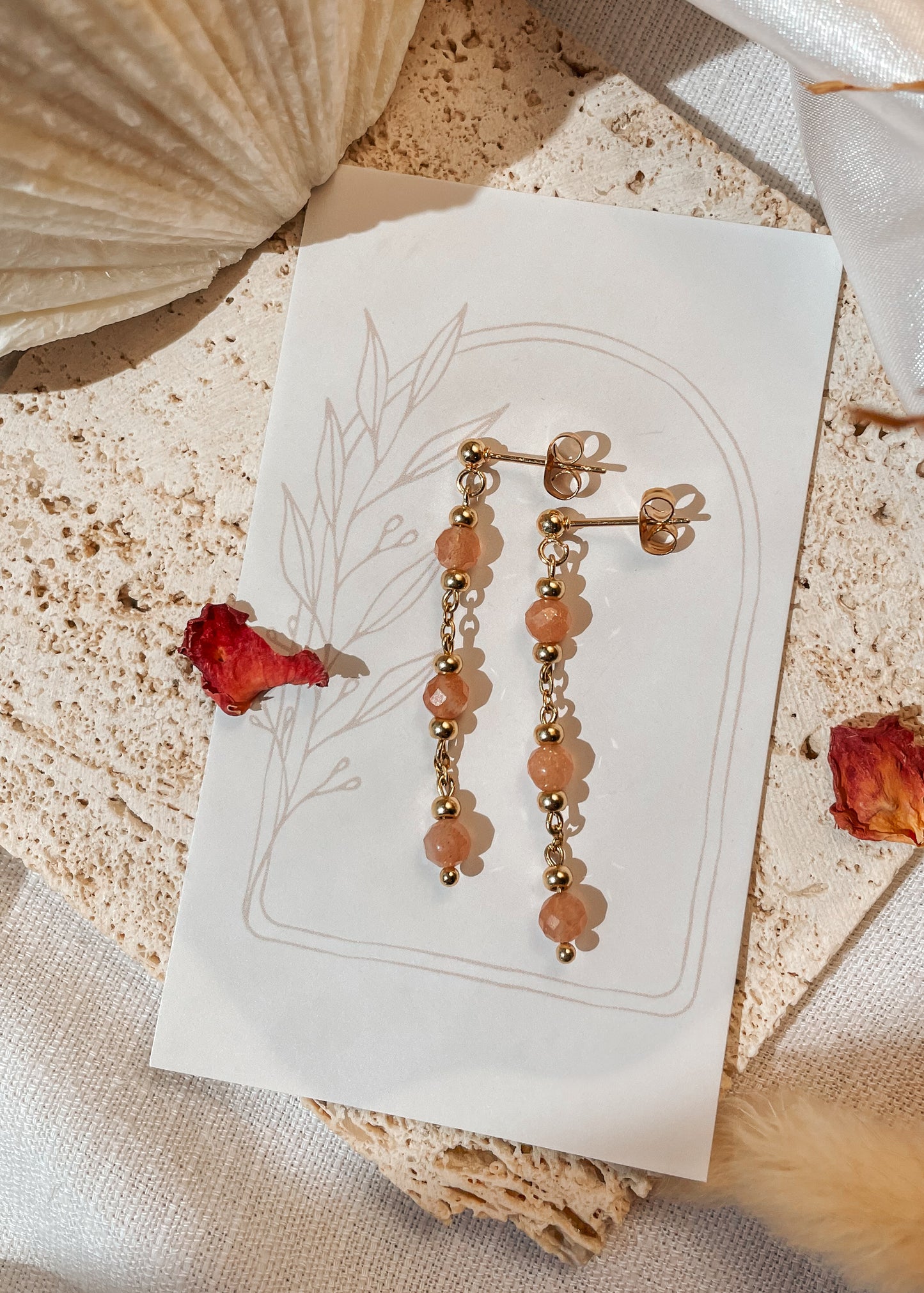 Grace Peach Moonstone & Sunstone Triple Earrings