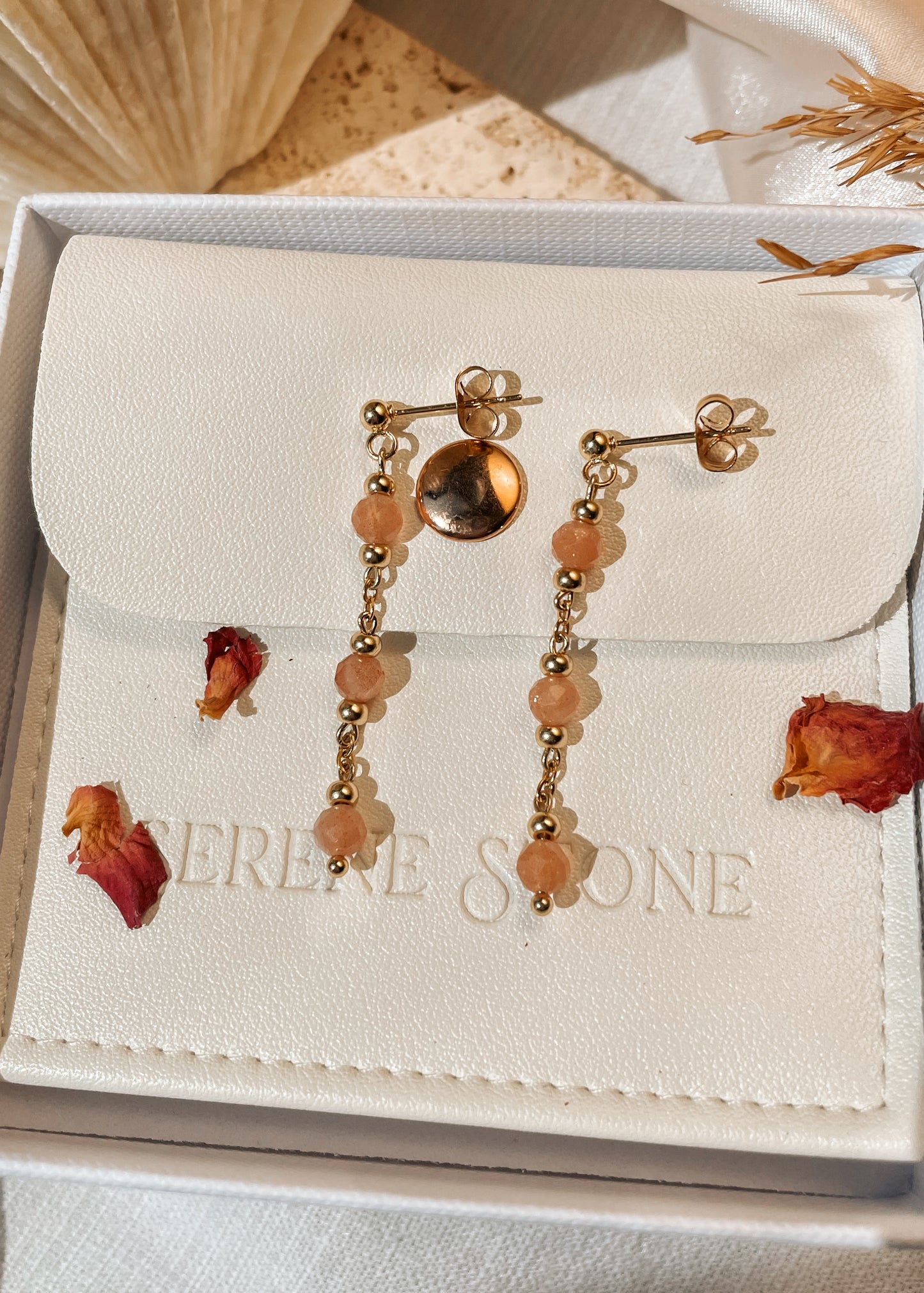 Grace Peach Moonstone & Sunstone Triple Earrings