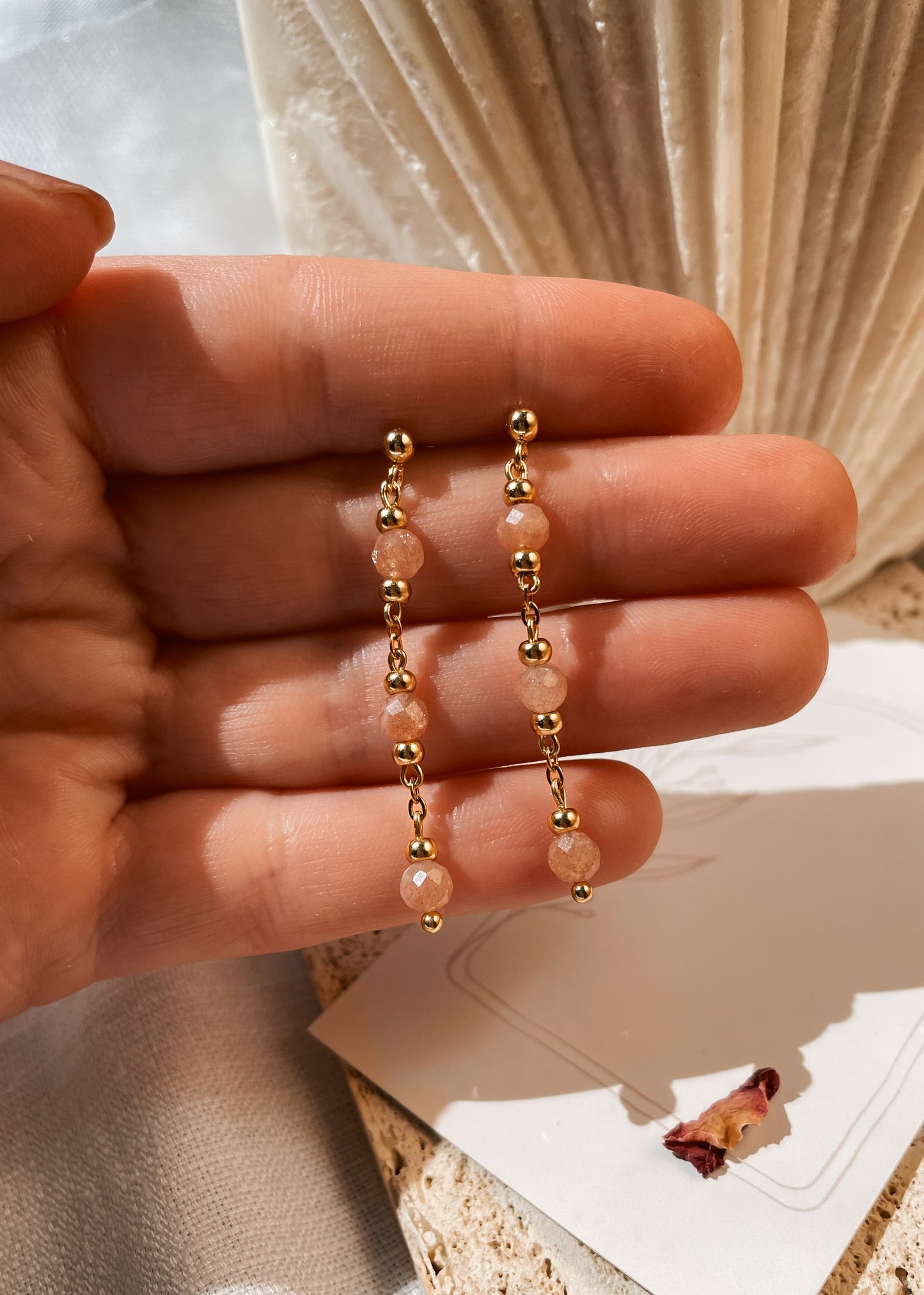 Grace Peach Moonstone & Sunstone Triple Earrings