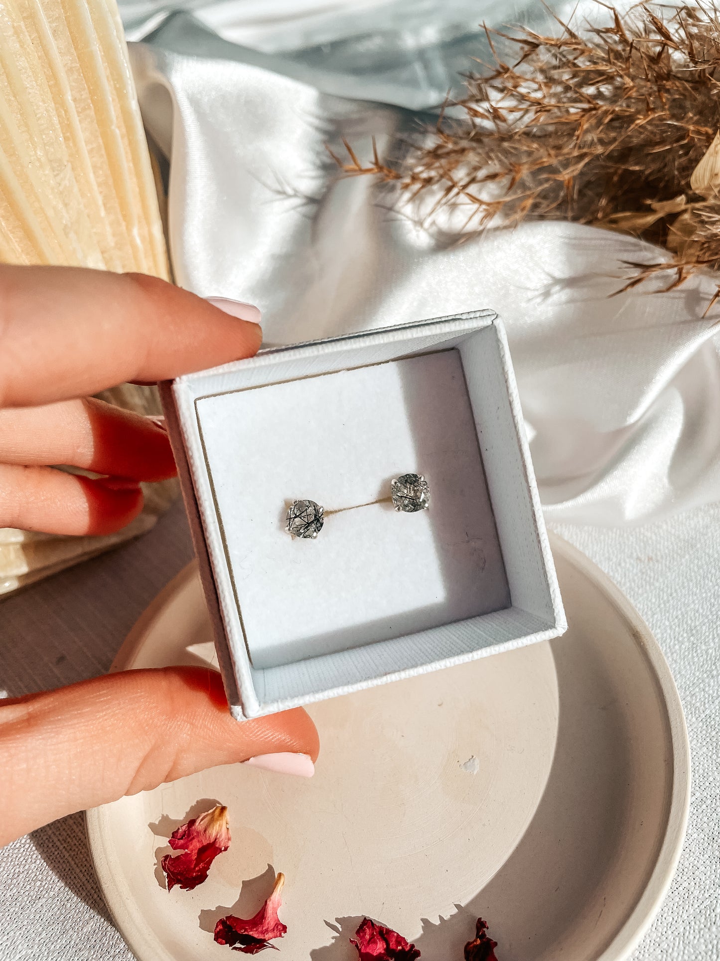 Tourmalinated Quartz Stud Earrings