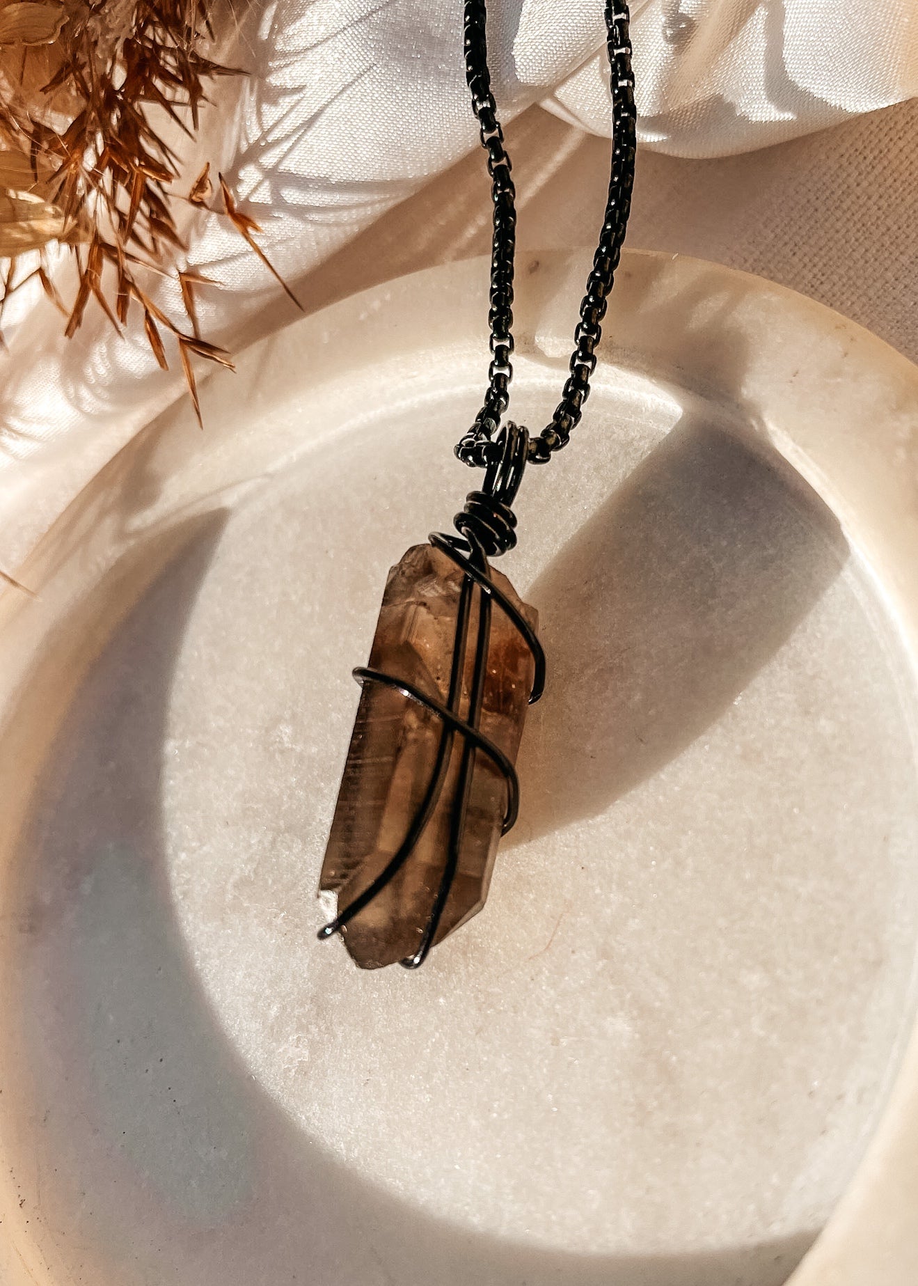 Smoky Quartz Black Wire Wrapped Necklace
