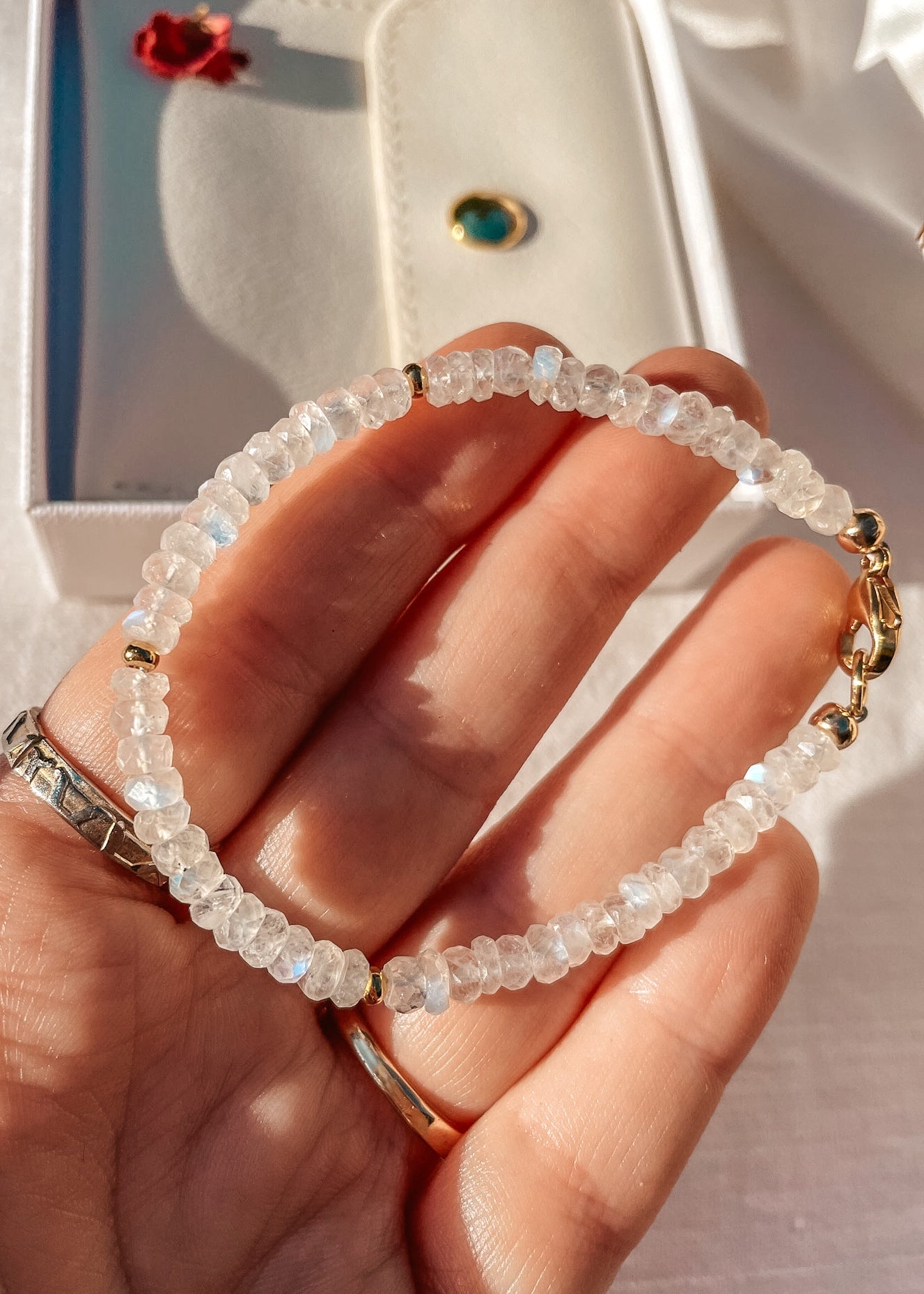 Gem Blue Flash Moonstone Dainty Bracelet