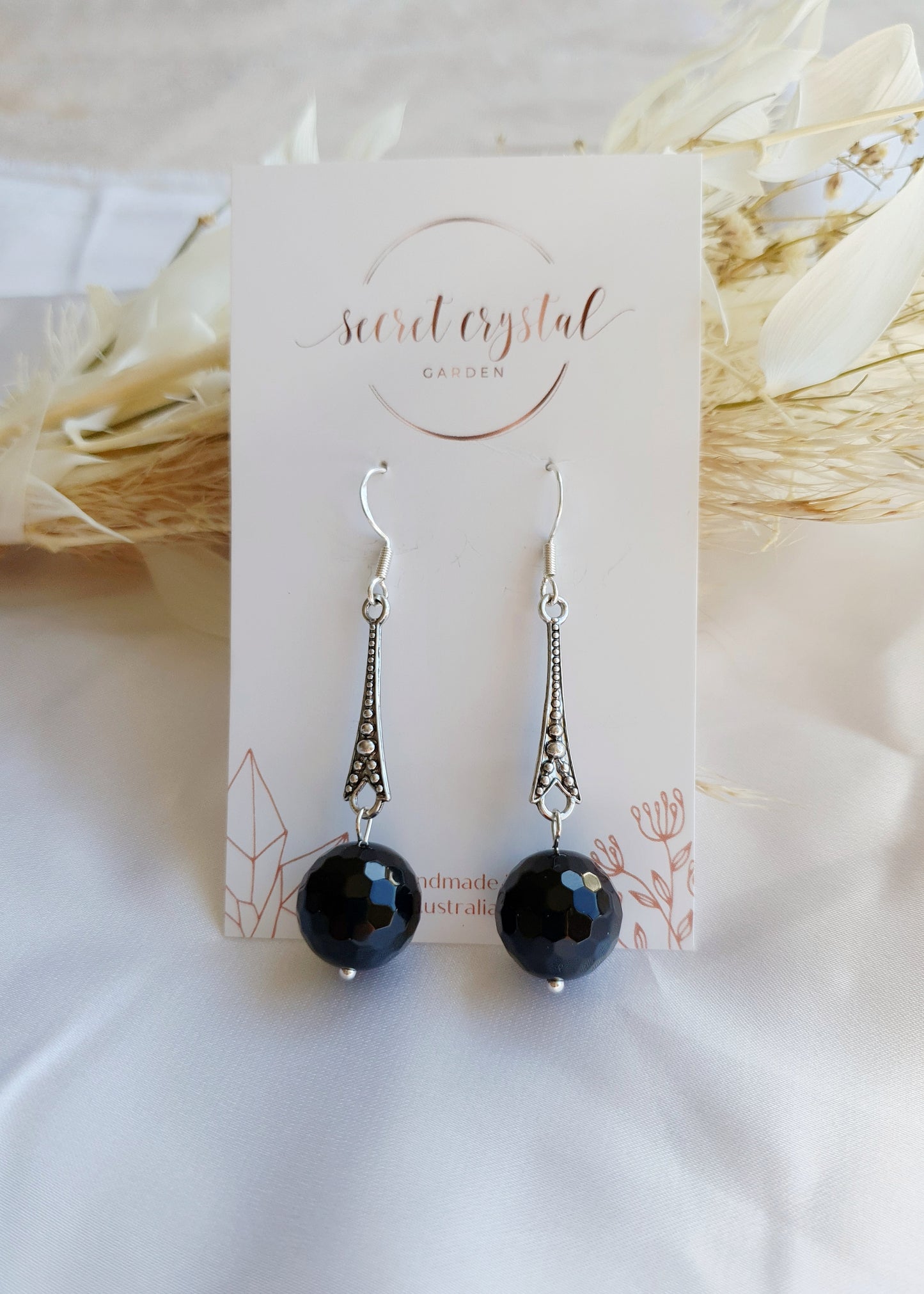 Onyx Long Round Earrings
