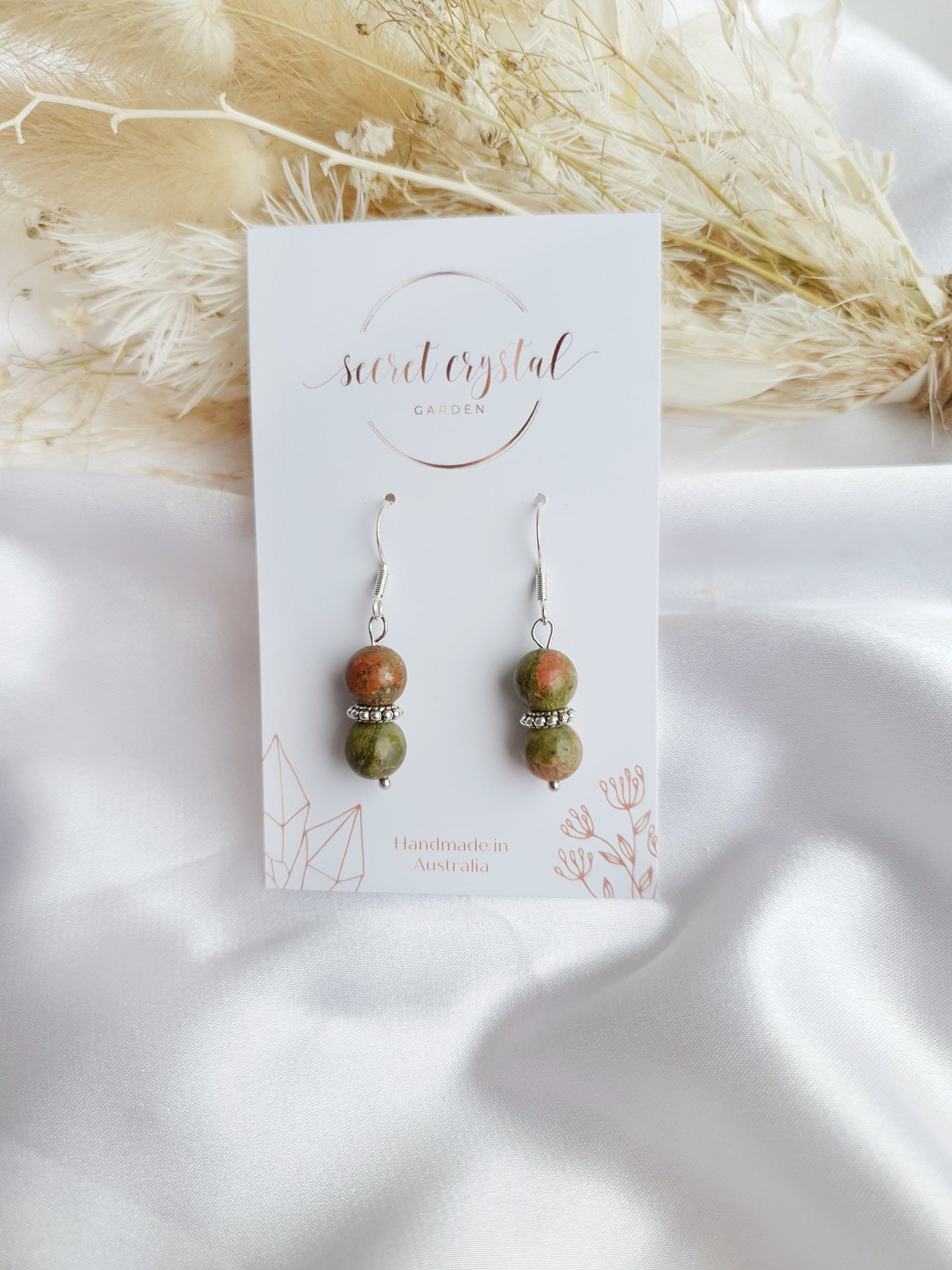 Unakite With Silver Rondelle Earrings