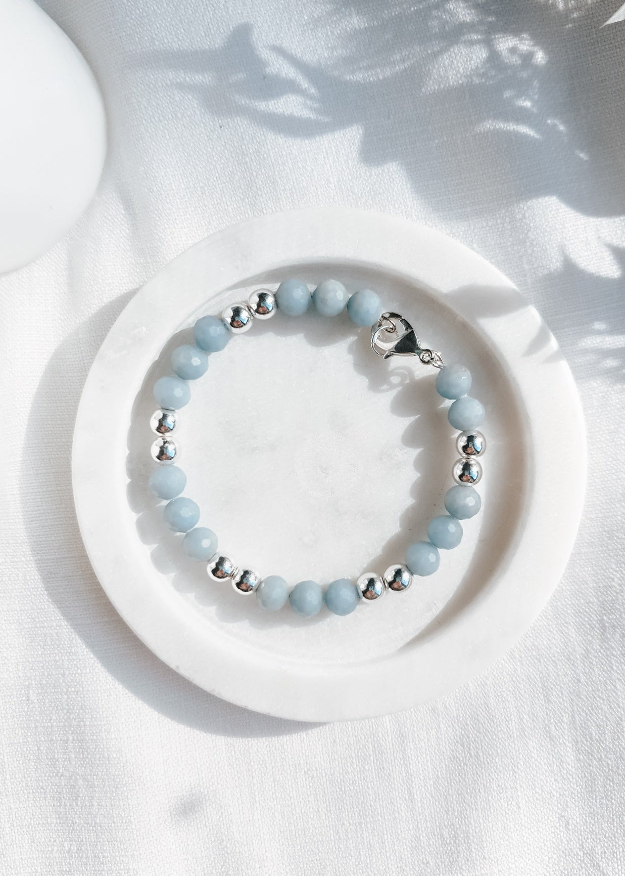 Angelite + Silver Hematite Bangle Bracelet