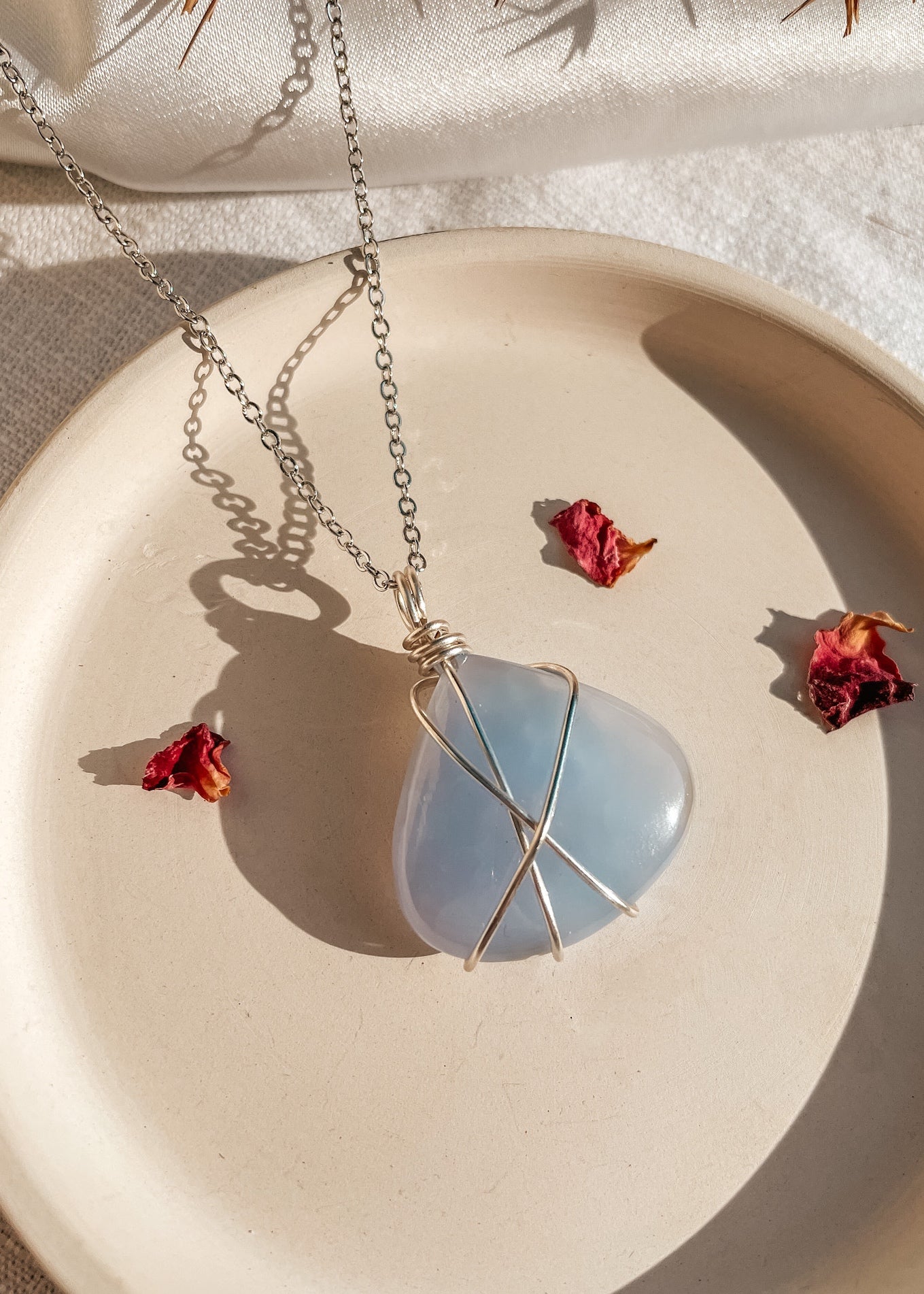 Blue Chalcedony Wire Wrapped Necklace
