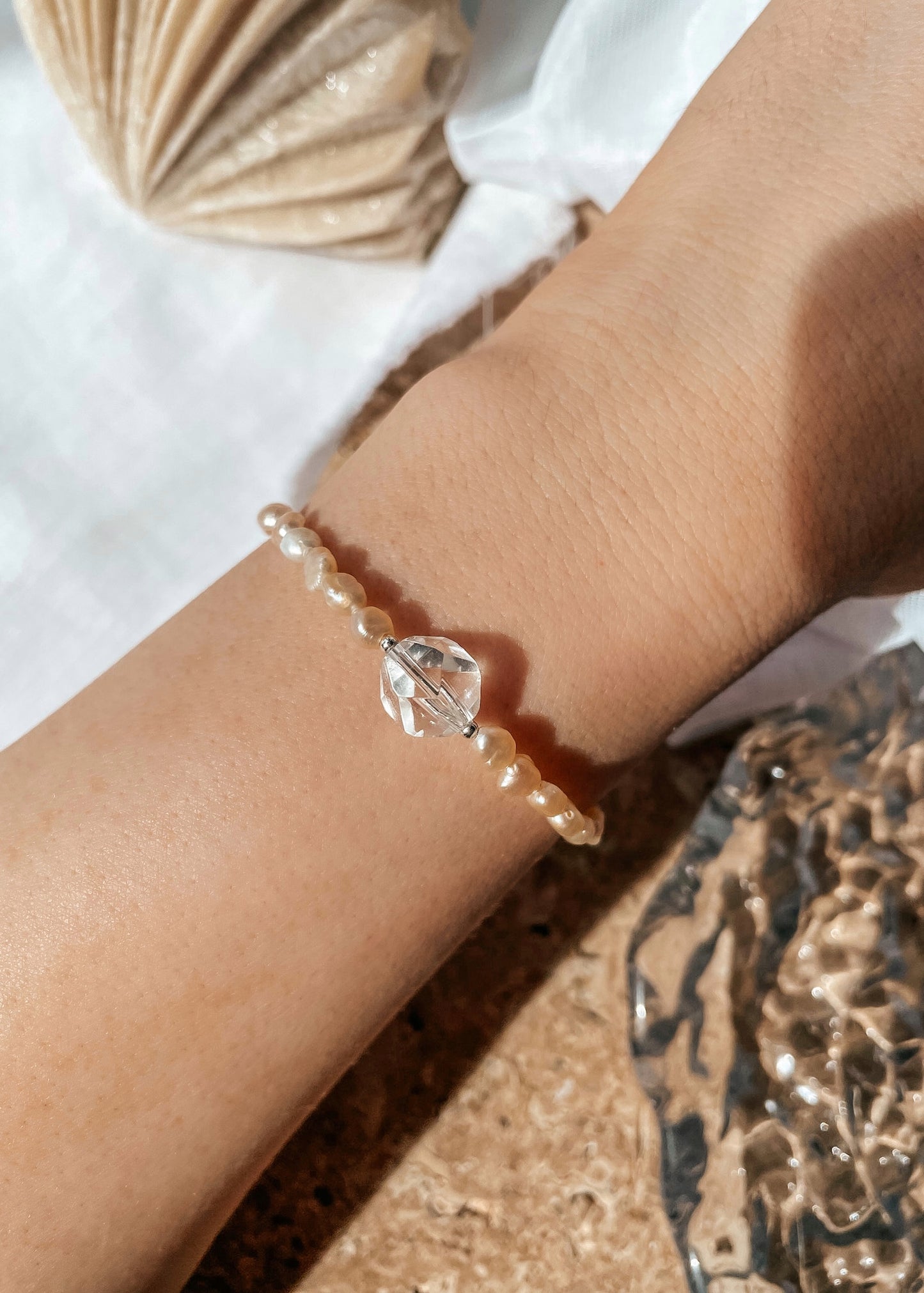Olivia Peach Pearl + Quartz Necklace