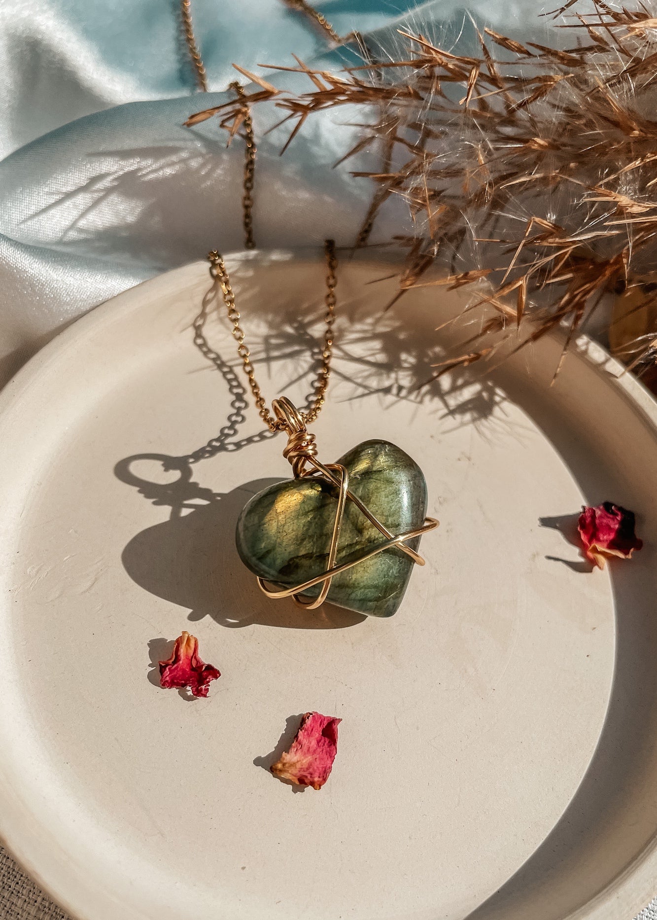Labradorite Heart Wire Wrapped Necklace