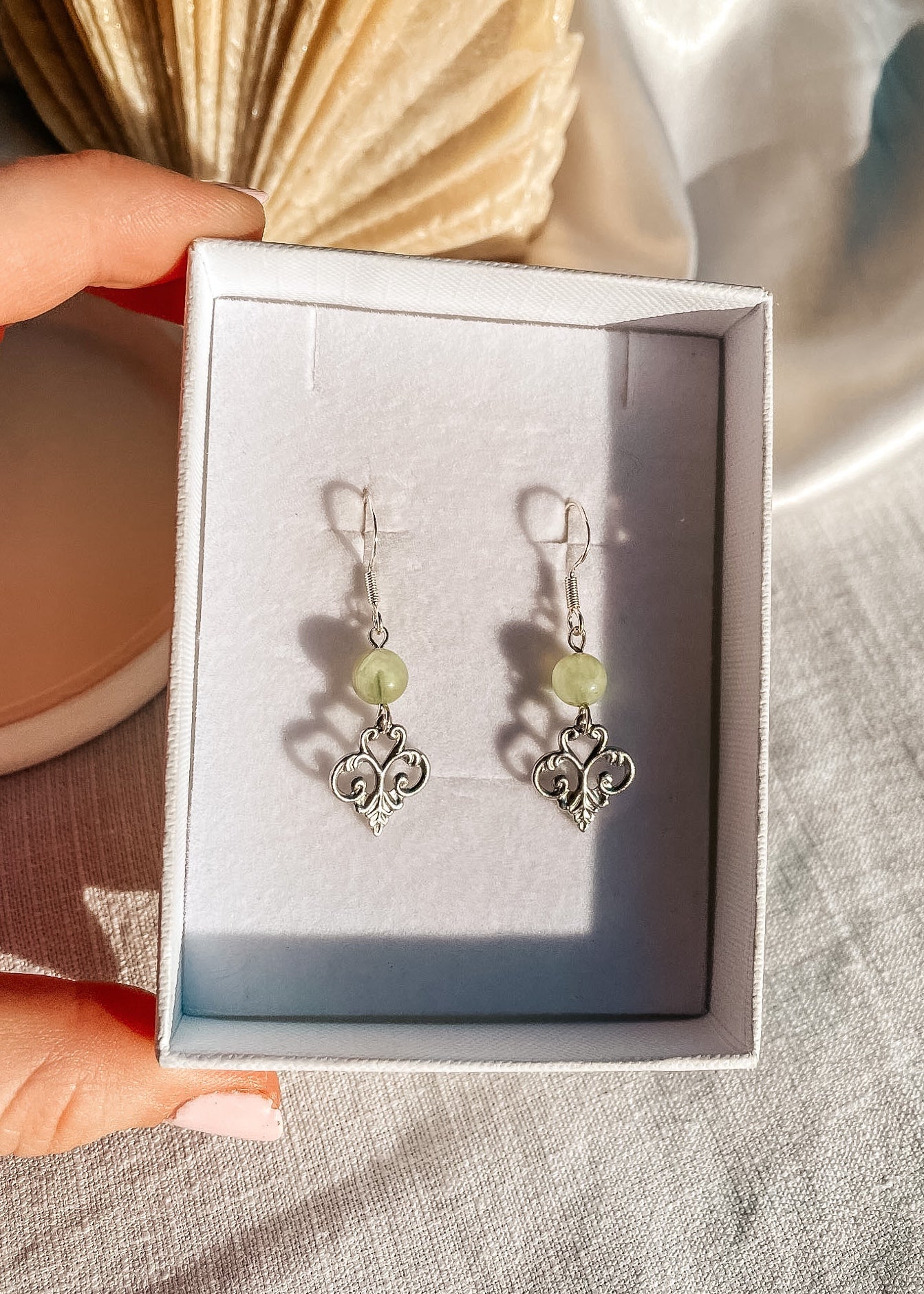 Leila Prehnite or Rose Quartz Earrings