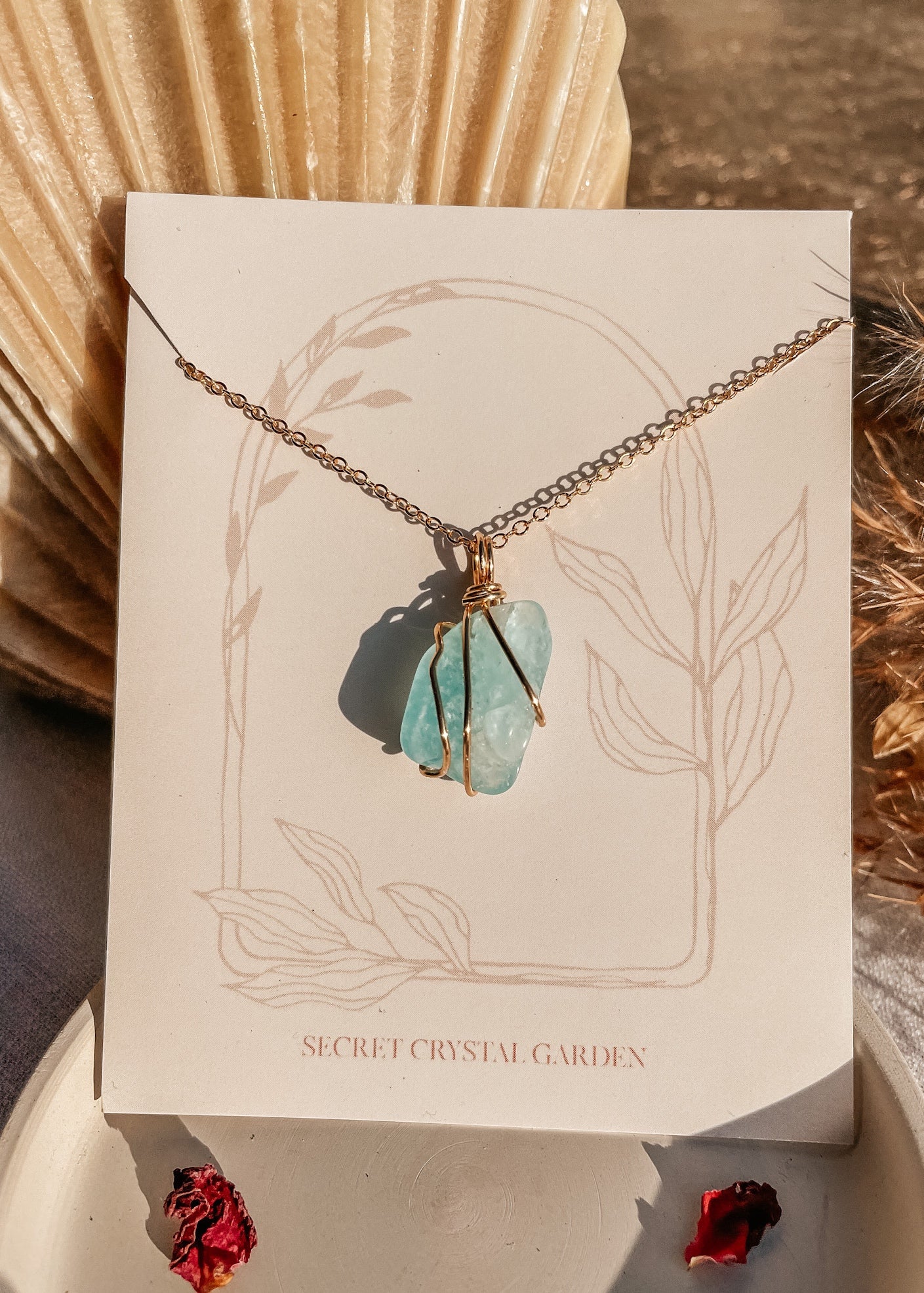 Aquamarine Gold Wire Wrapped Necklace
