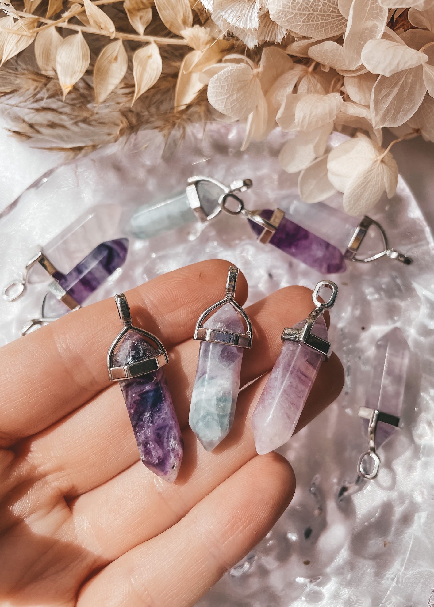 Fluorite Point Pendant - Silver