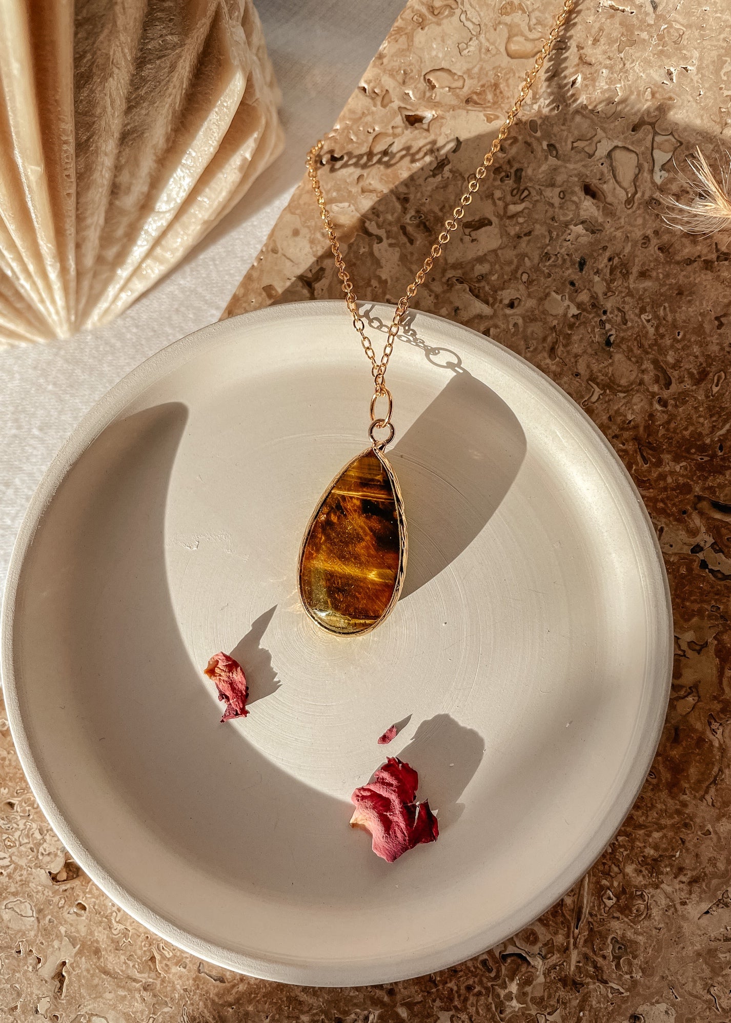 Tigers Eye Gold Drop Necklace