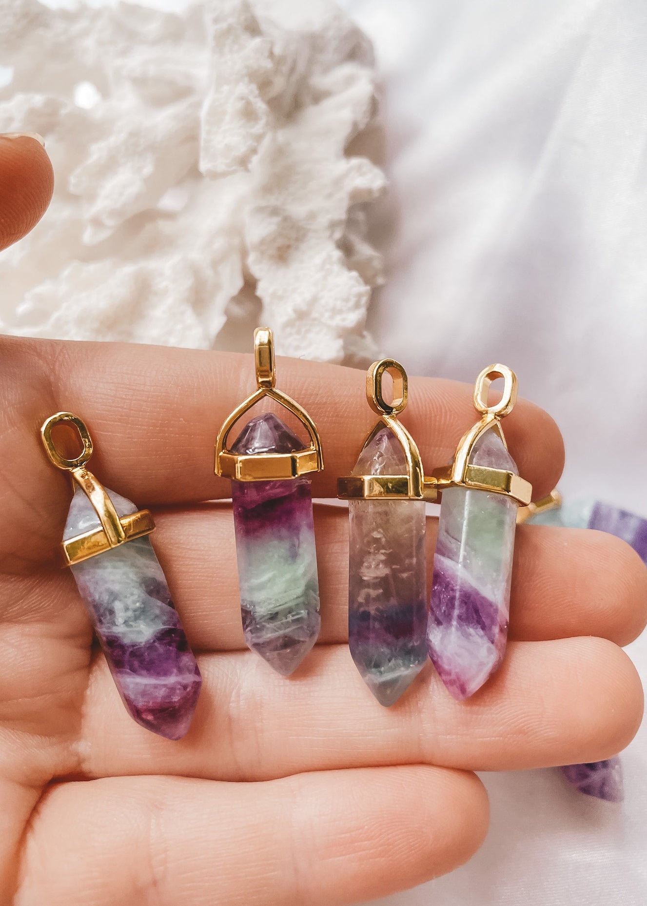 Fluorite Point Pendant - Gold