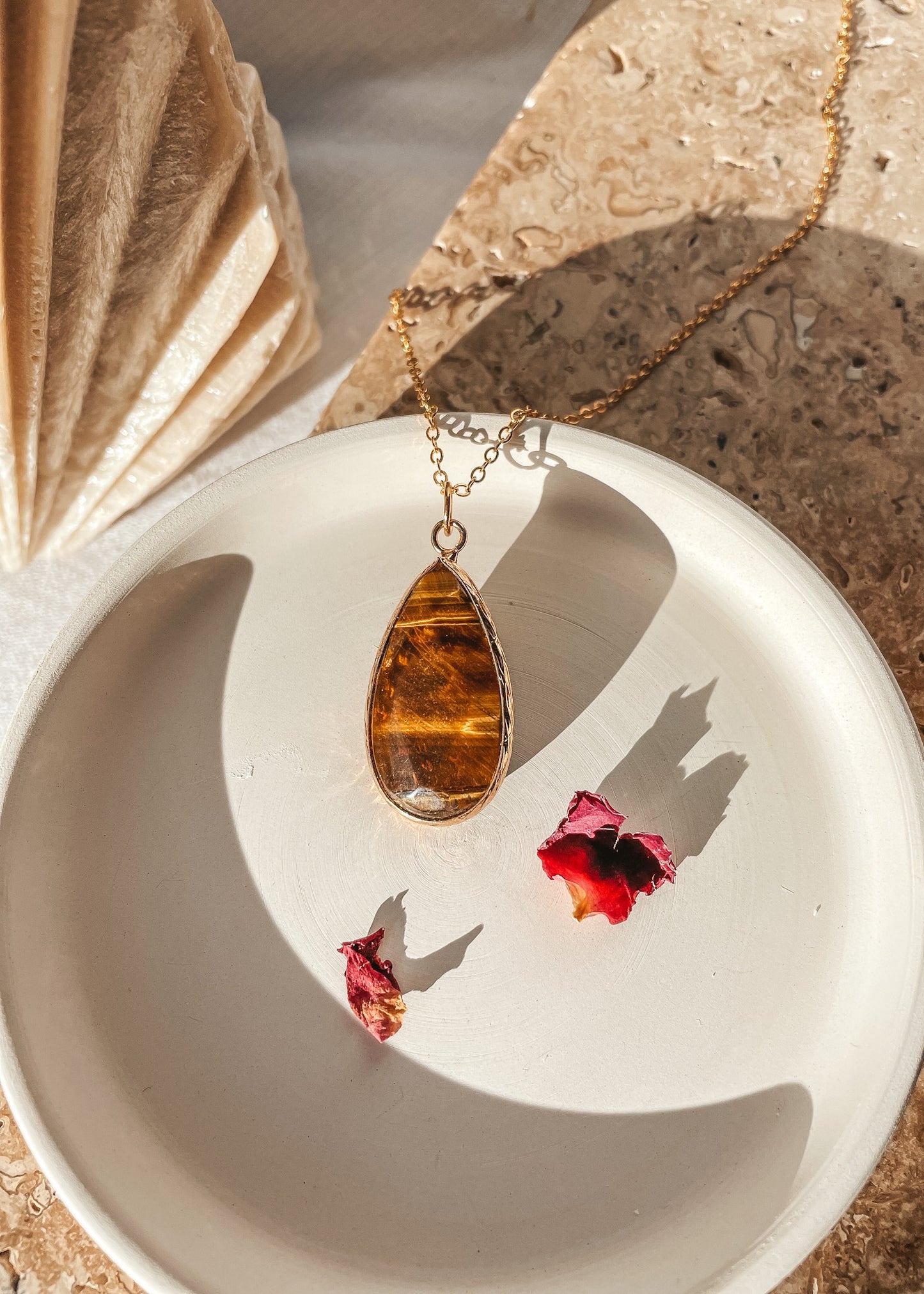 Tigers Eye Gold Drop Necklace