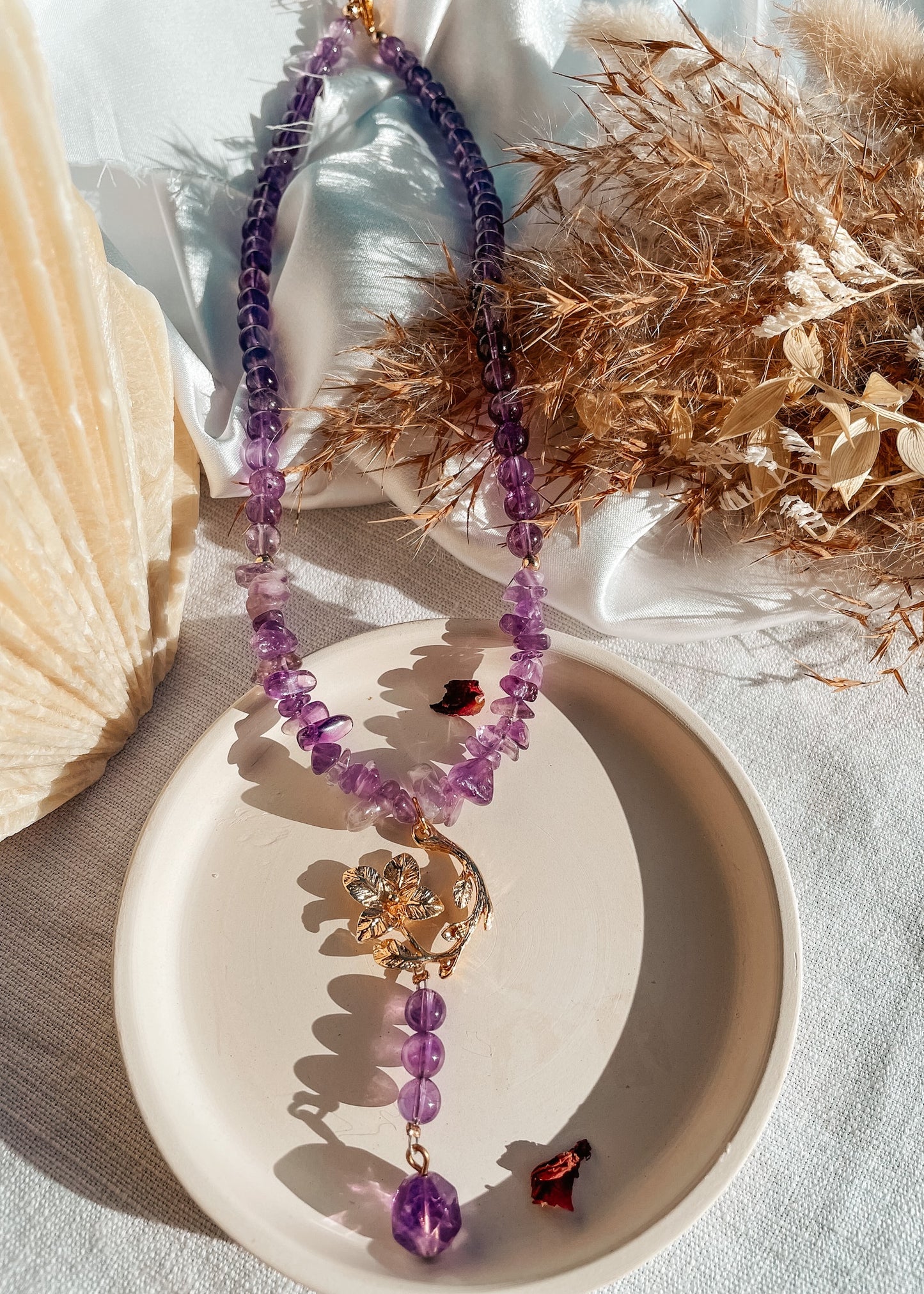 Amethyst Gold Flower Necklace