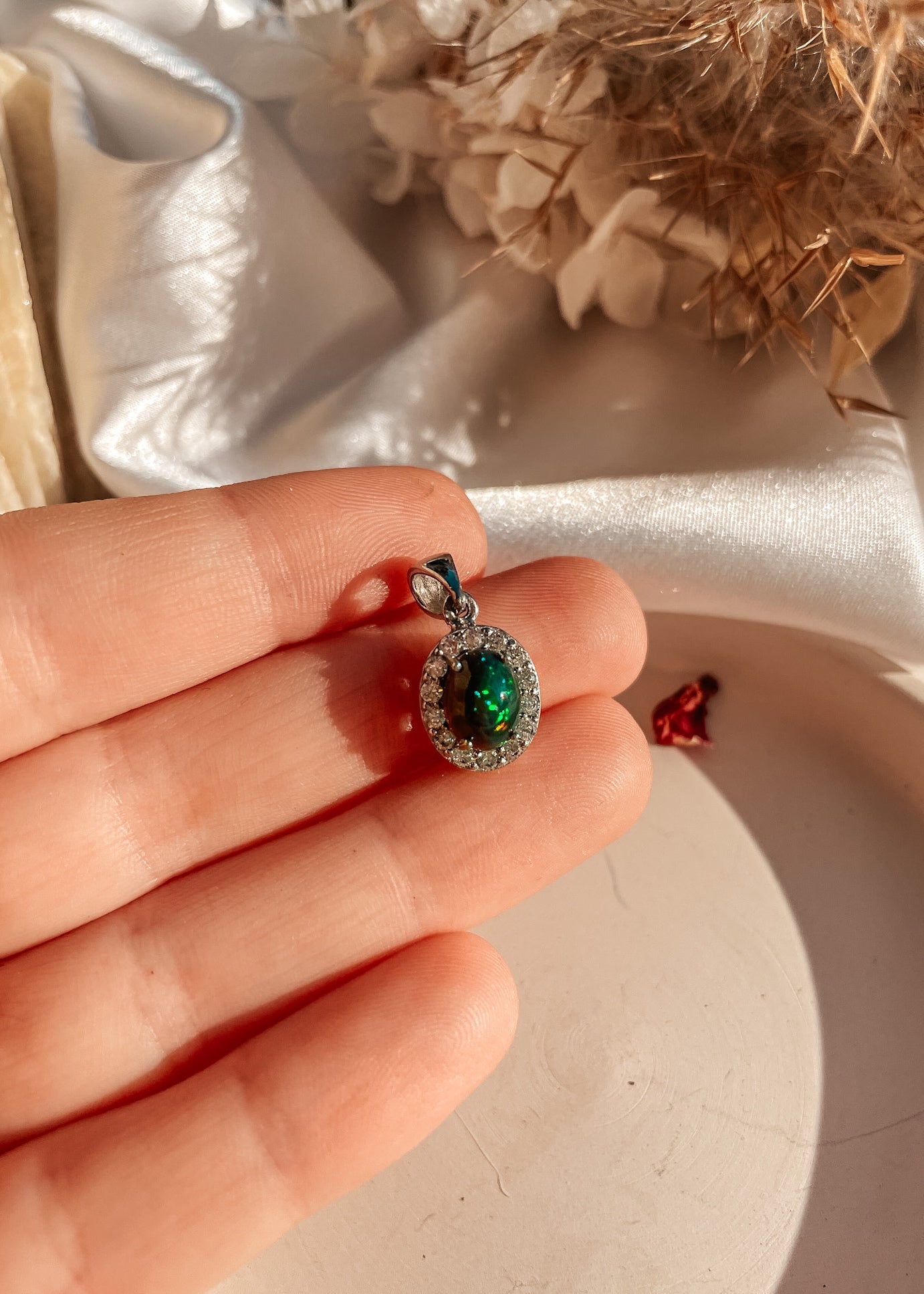 Black Opal White Sapphire Necklace