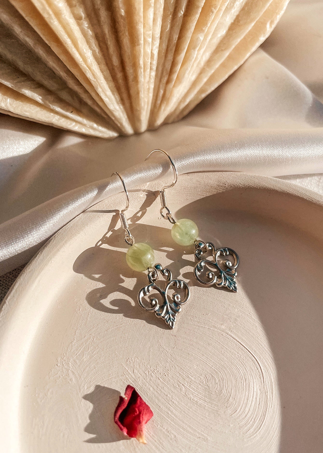 Leila Prehnite or Rose Quartz Earrings