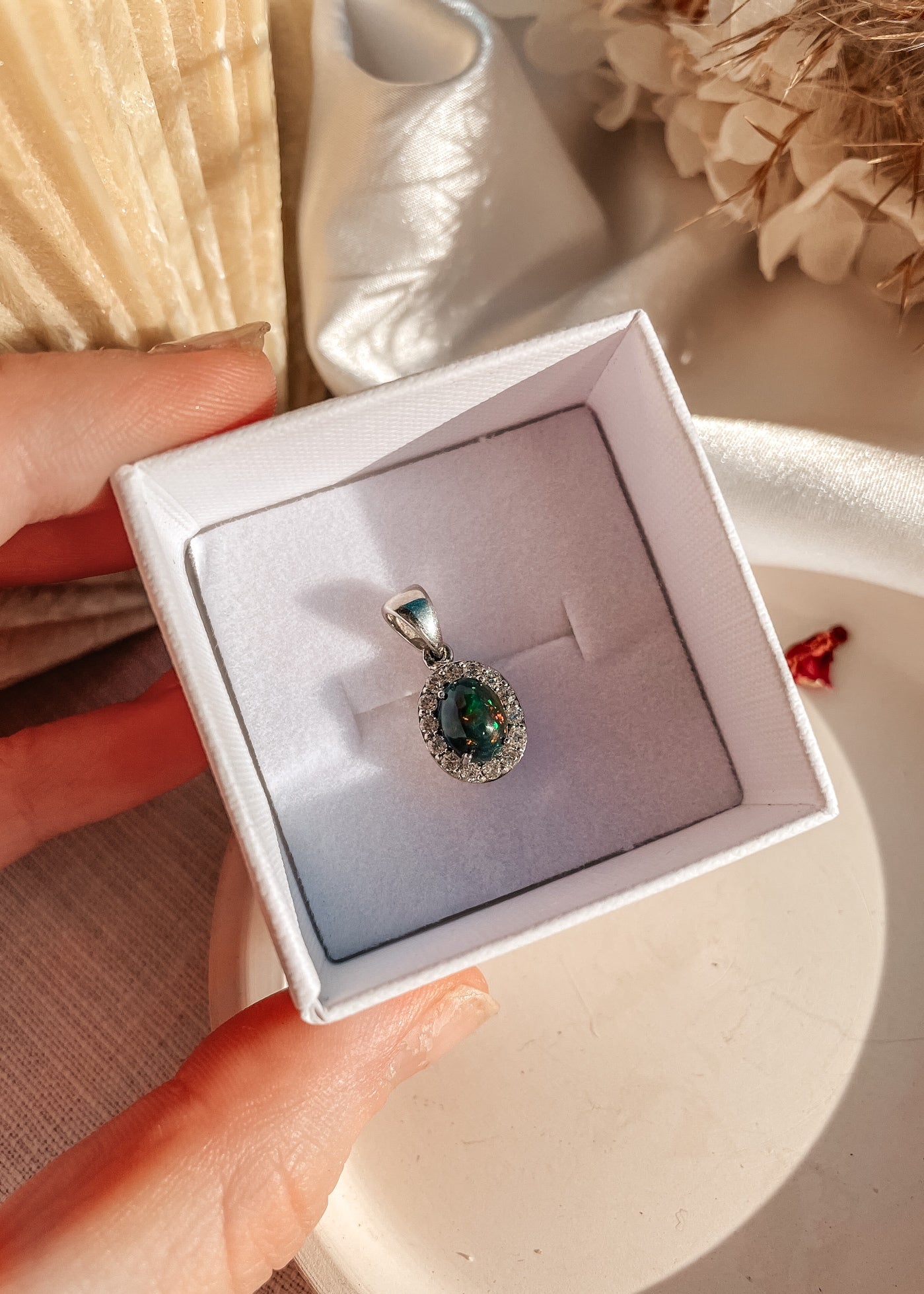 Black Opal White Sapphire Necklace