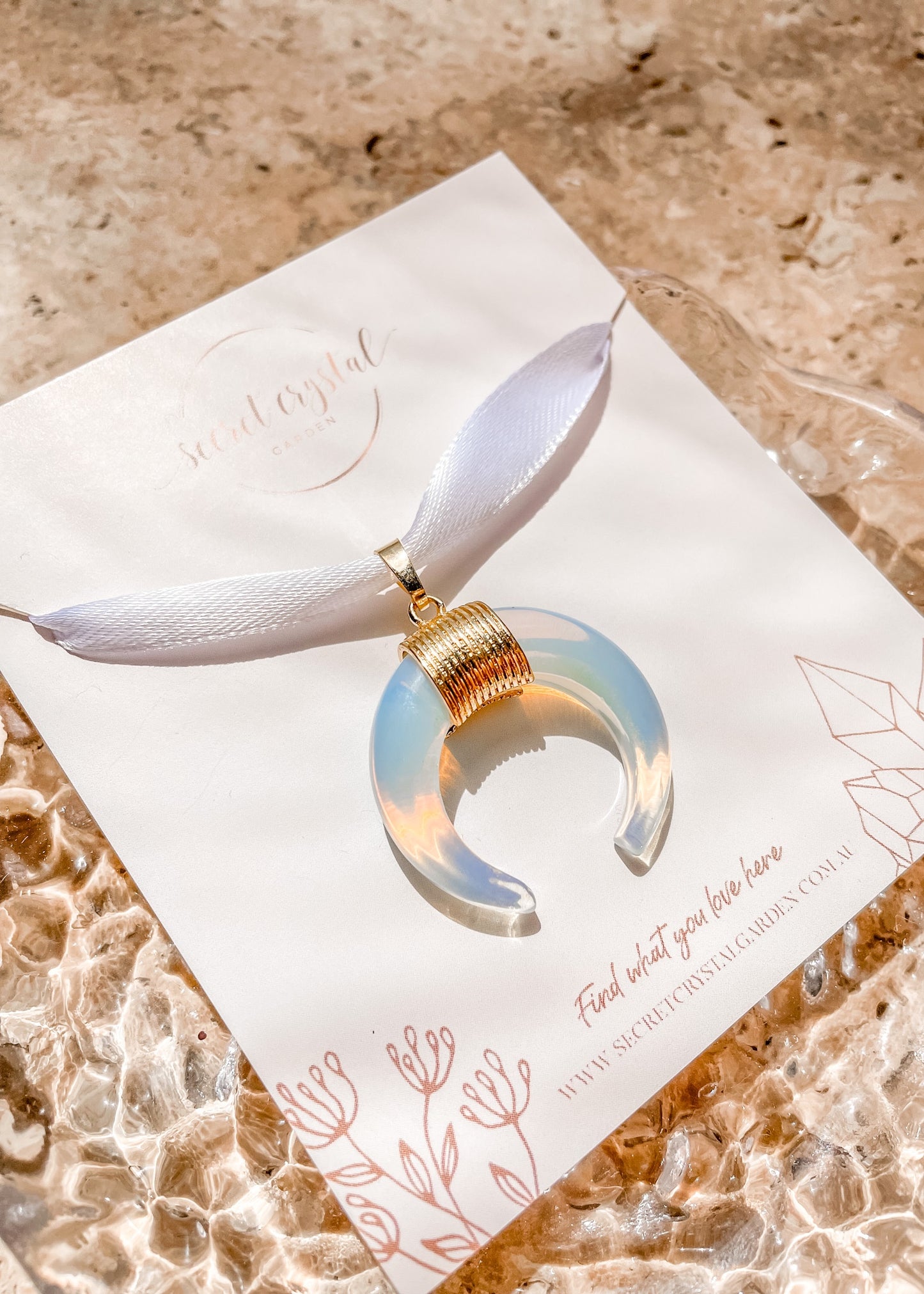 Opalite Gold Moon Pendant