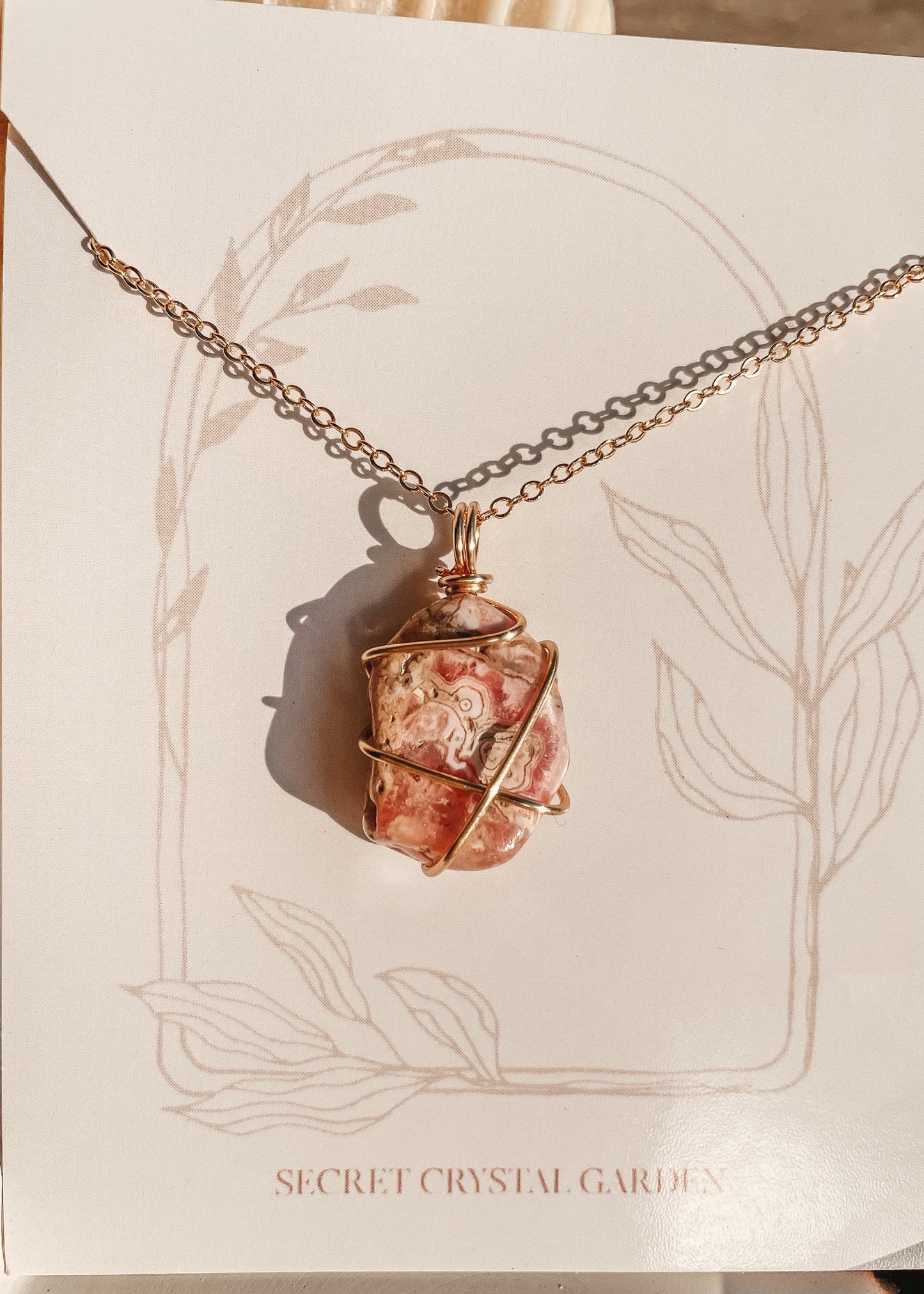 Rhodochrosite Wire Wrapped Necklace