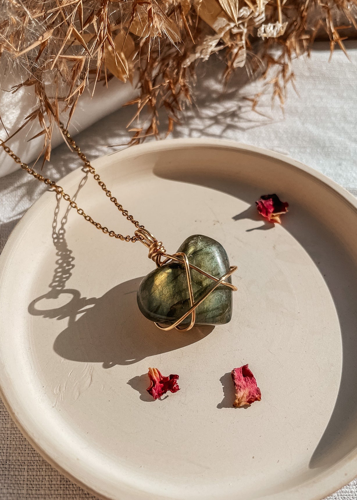 Labradorite Heart Wire Wrapped Necklace