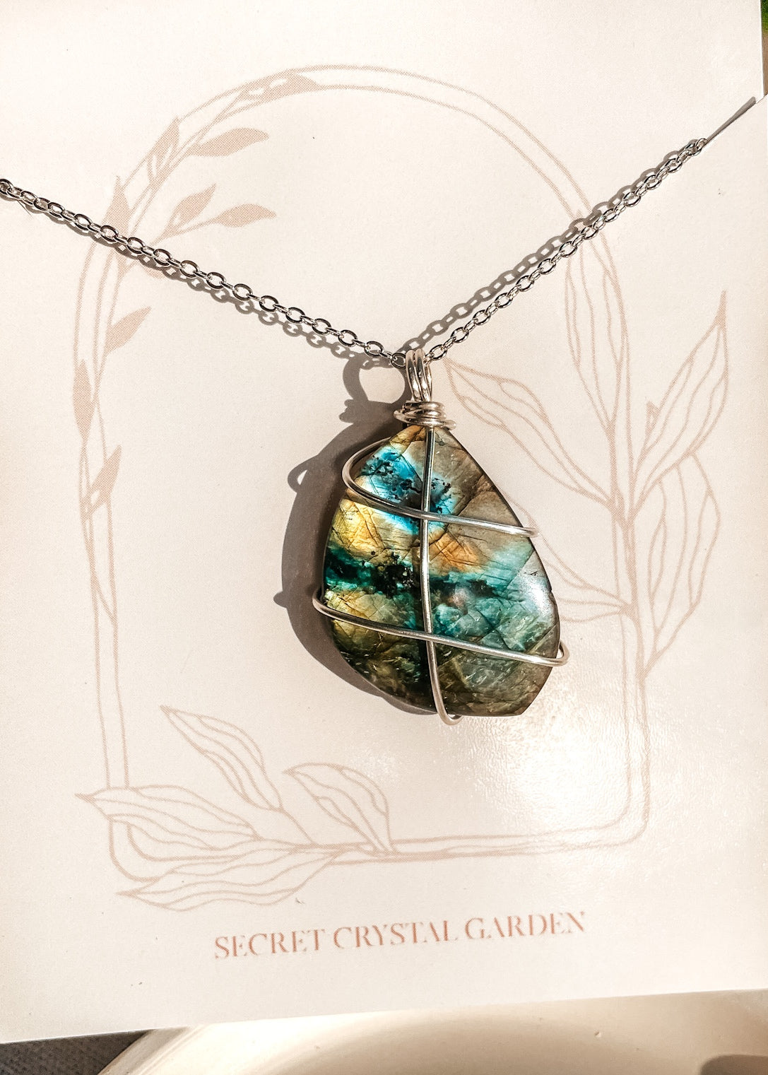 Labradorite Wire Wrapped Necklace Silver
