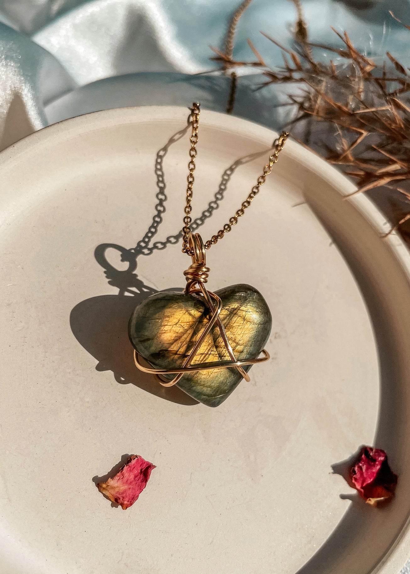Labradorite Heart Wire Wrapped Necklace