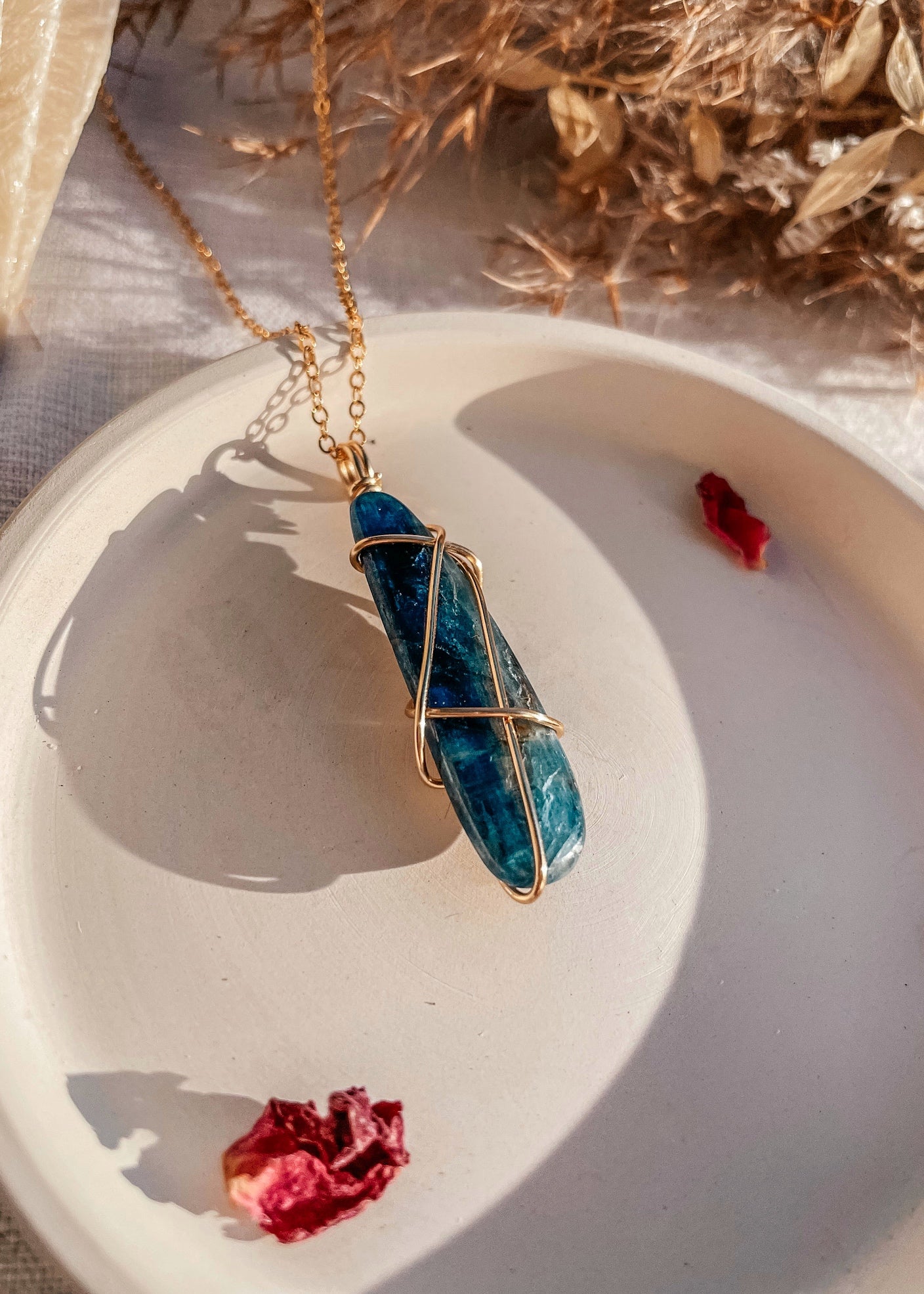 Kyanite Gold Wire Wrapped Necklace