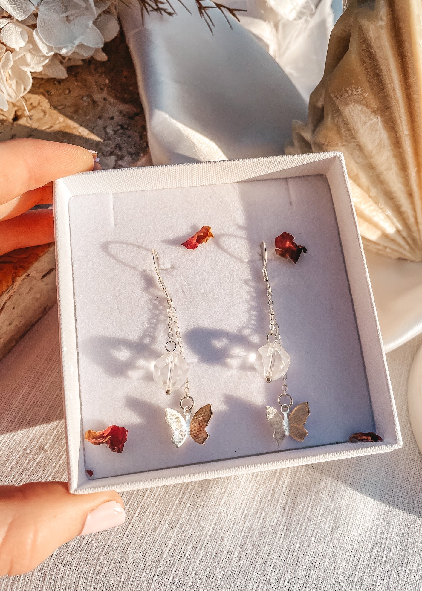 Clear Quartz Butterfly Earrings