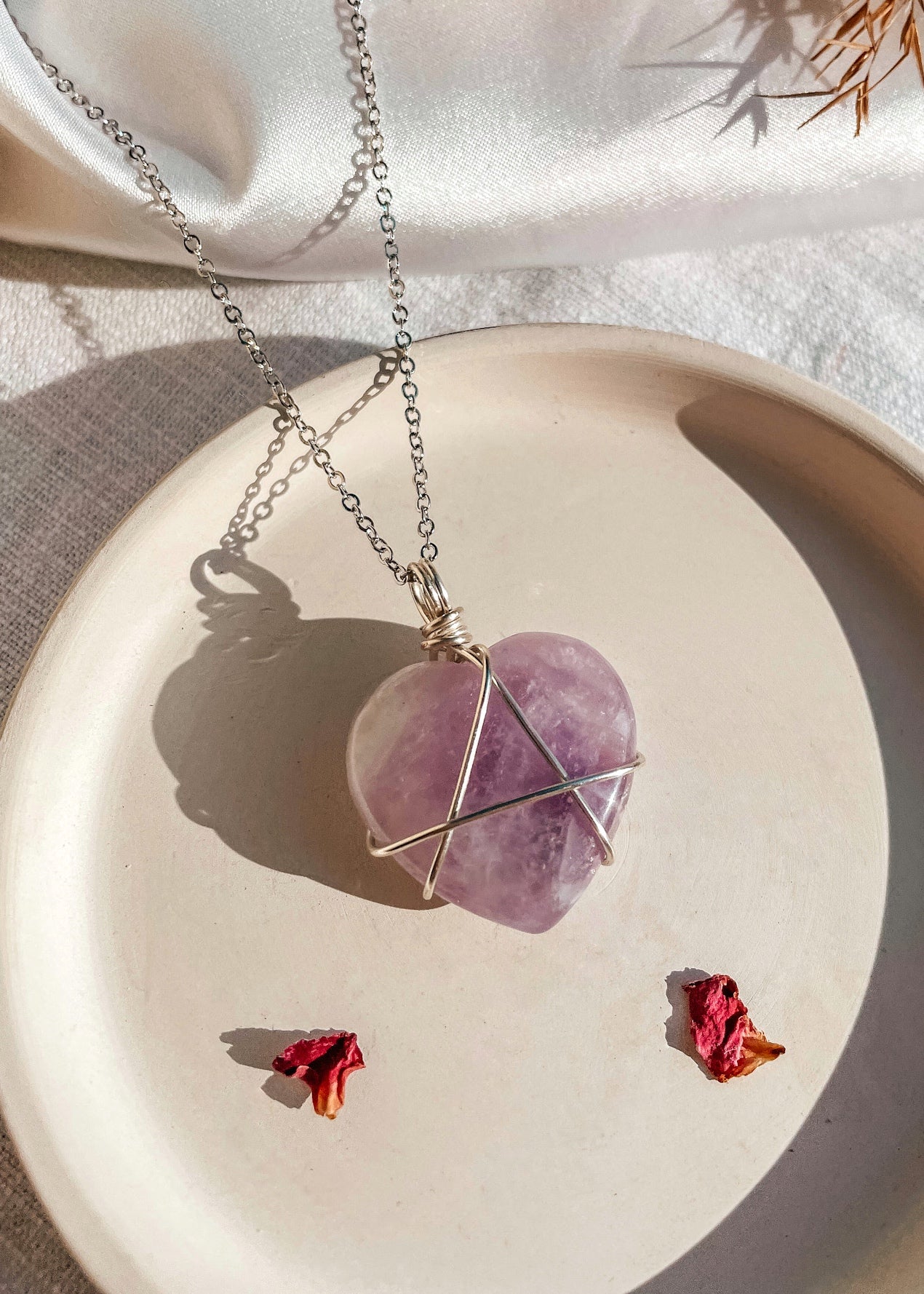 Amethyst Heart Wire Wrapped Necklace