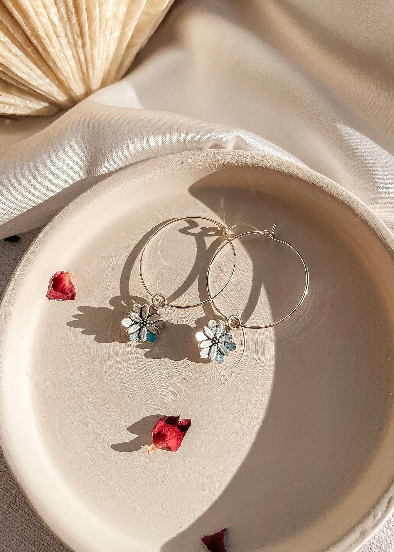 Silver Flower Hoops