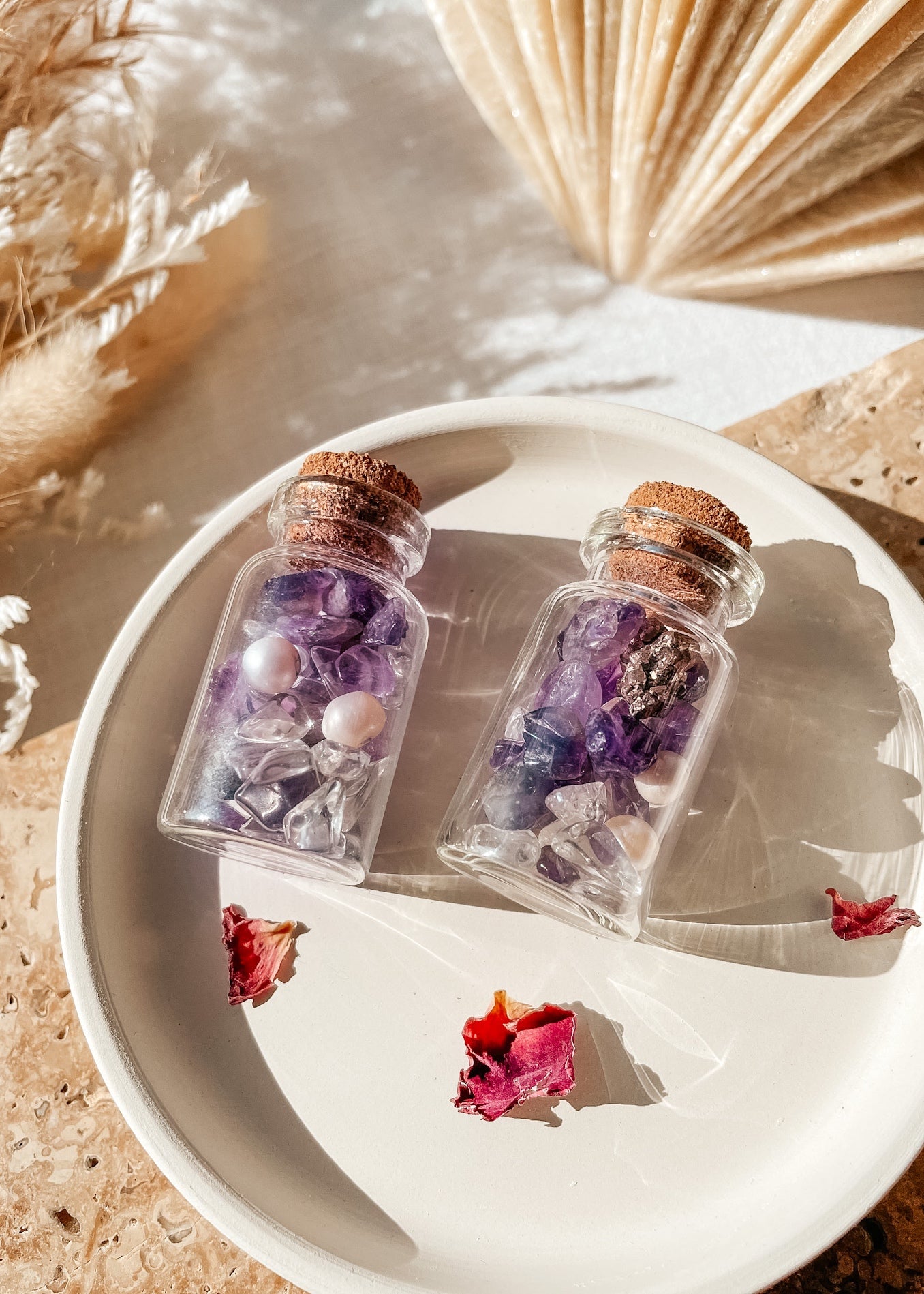 Peace Manifesting Jars- Amethyst, Pyrite, Clear Quartz & Pearl