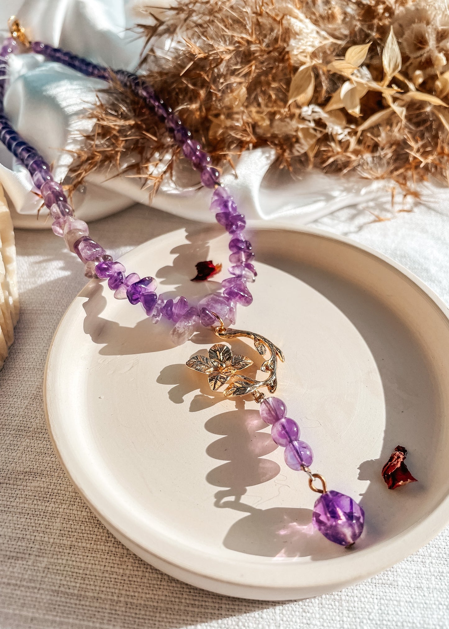 Amethyst Gold Flower Necklace