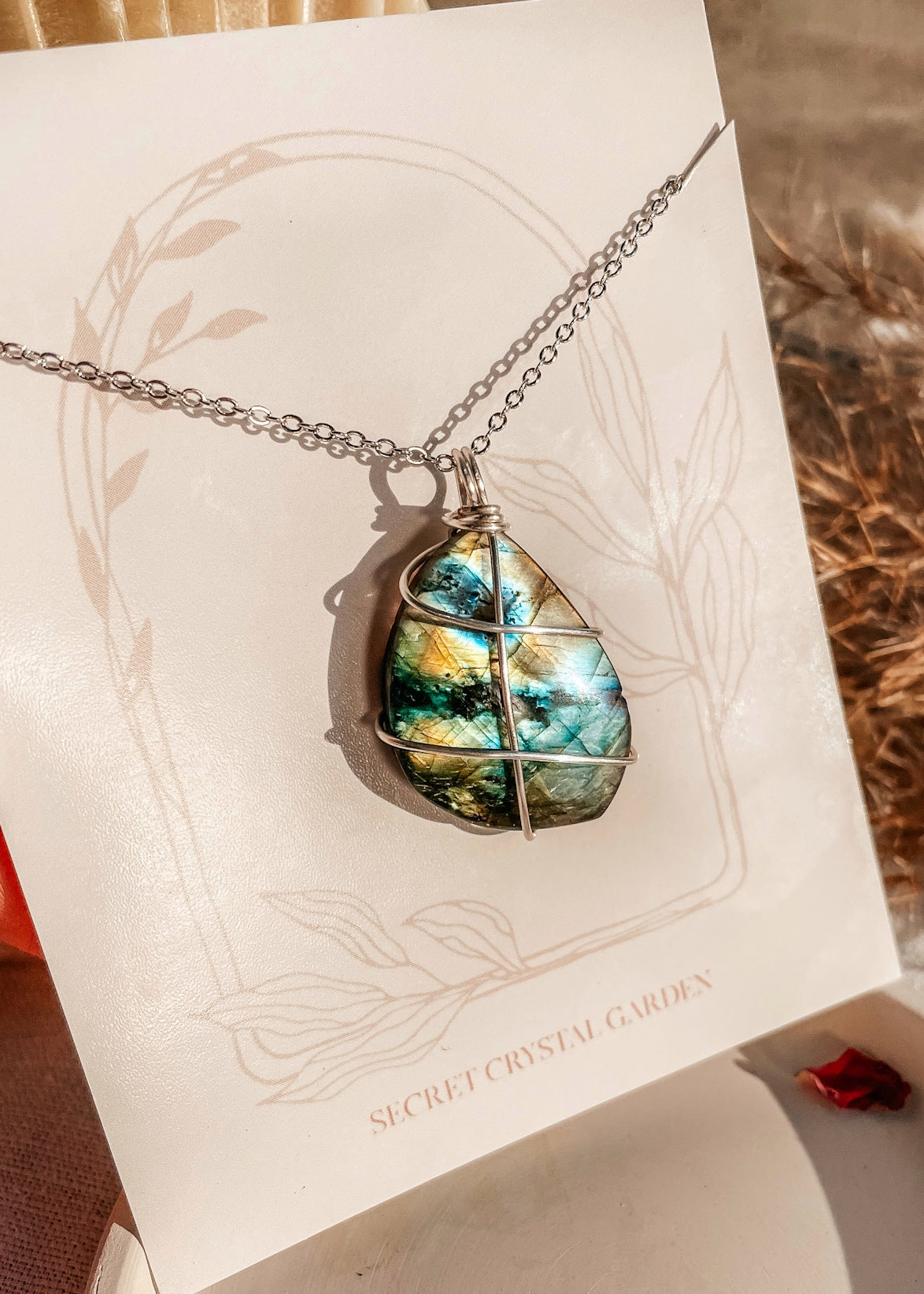 Labradorite Wire Wrapped Necklace Silver