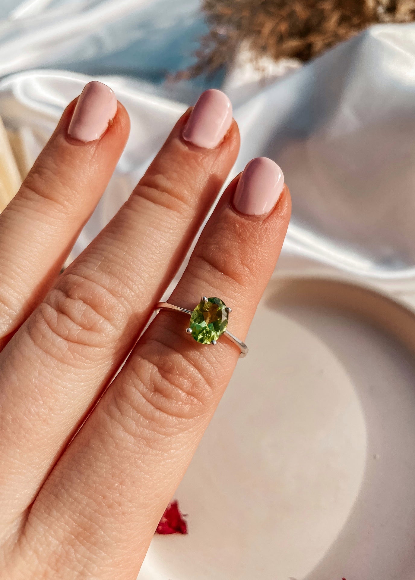 Peridot Dainty Oval Ring