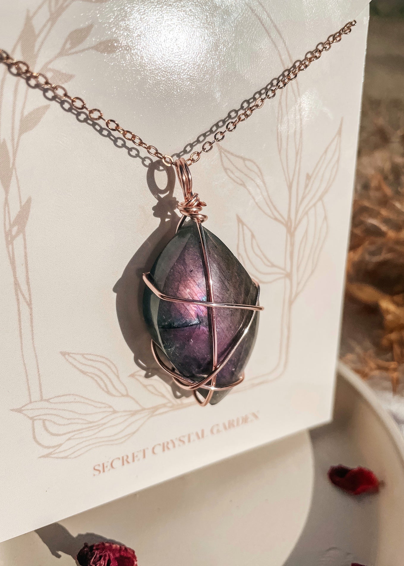 Purple Labradorite Shine Wire Wrapped Necklace