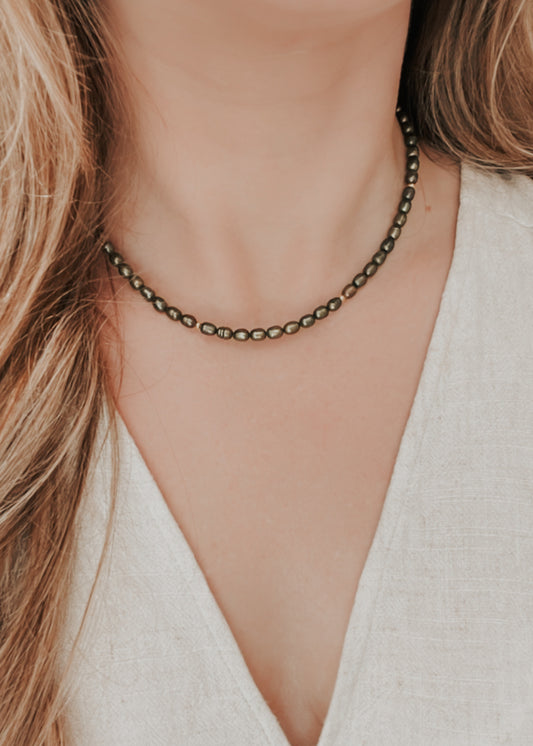 Olive Pearl Gold Hoops & Necklace Set
