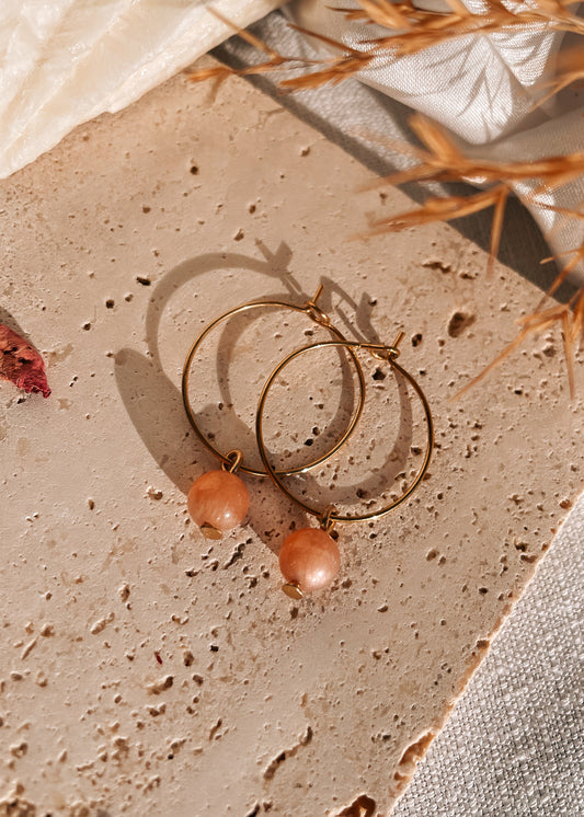 Peach Moonstone Hoops Earrings