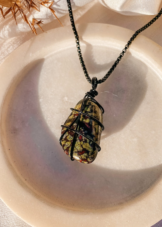 Dragon’s Blood Black Wire Wrapped Necklace