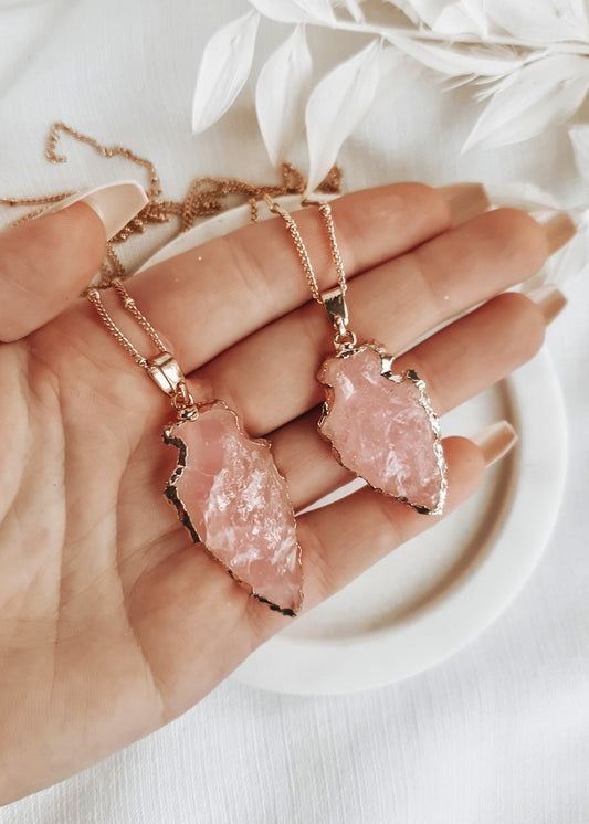 Raw Rose Quartz Arrow Pendant