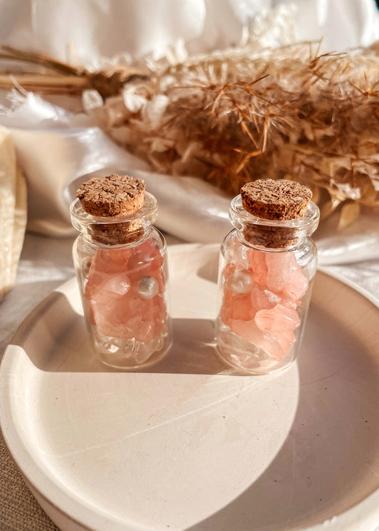 Love Manifesting Jar- Rose Quartz, Clear Quartz and Pearl
