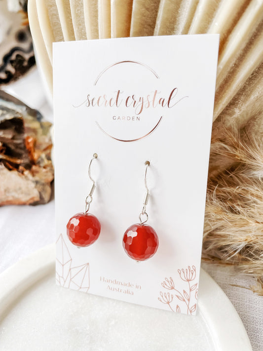 Carnelian Round Facet Earring